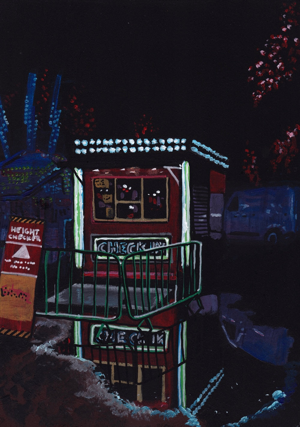 ‘I remember every word, like I was yesterday’ A4 night painting. Acrylic on board. Framed. Fun Fair 2024 02