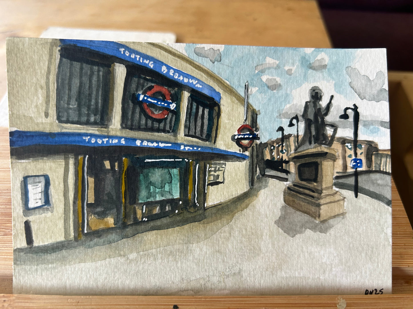 Tooting Broadway Underground Station. London. Postcard painting. Watercolour.