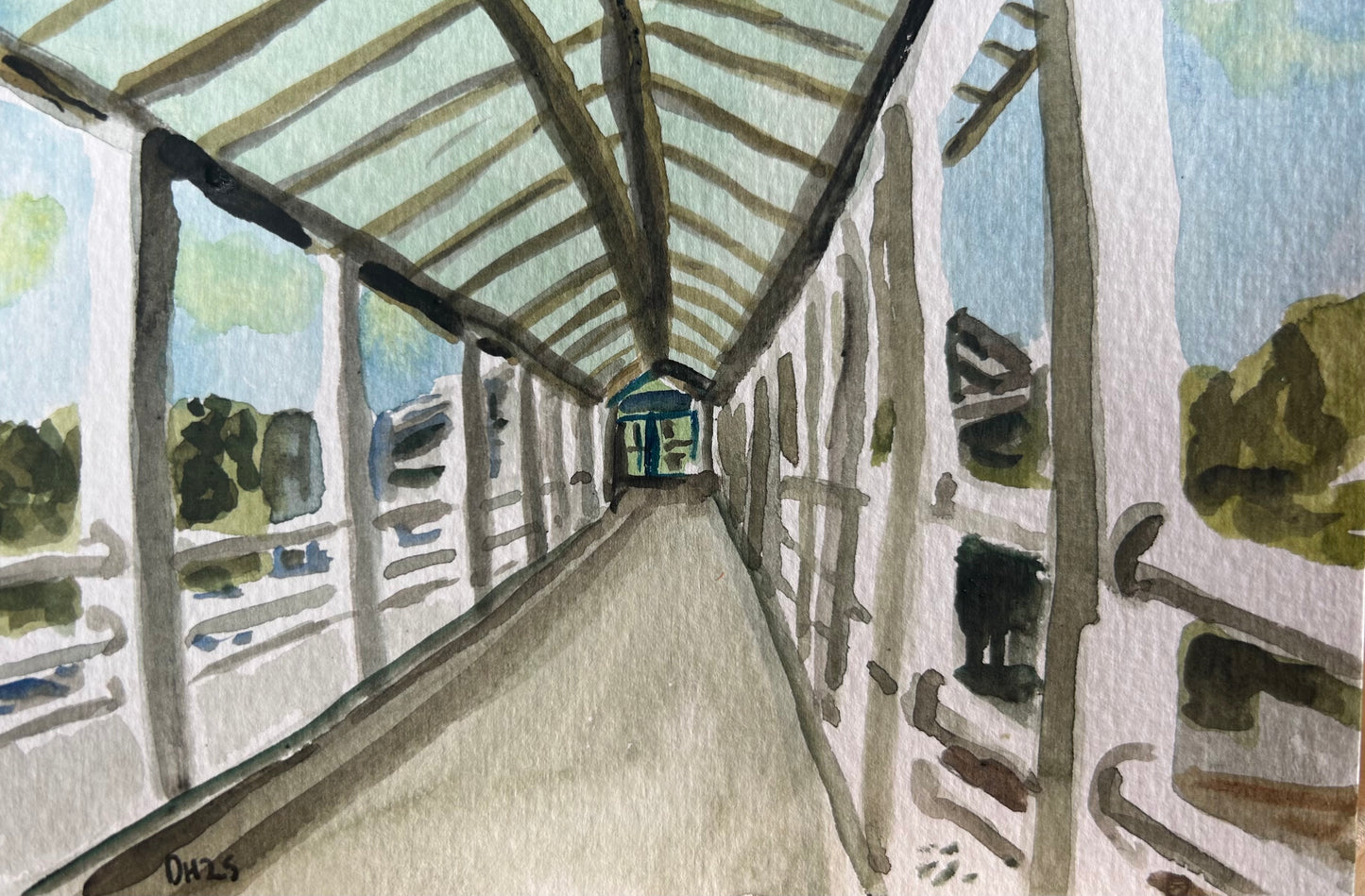 Hillingdon Underground Station. London. Postcard painting. Watercolour.