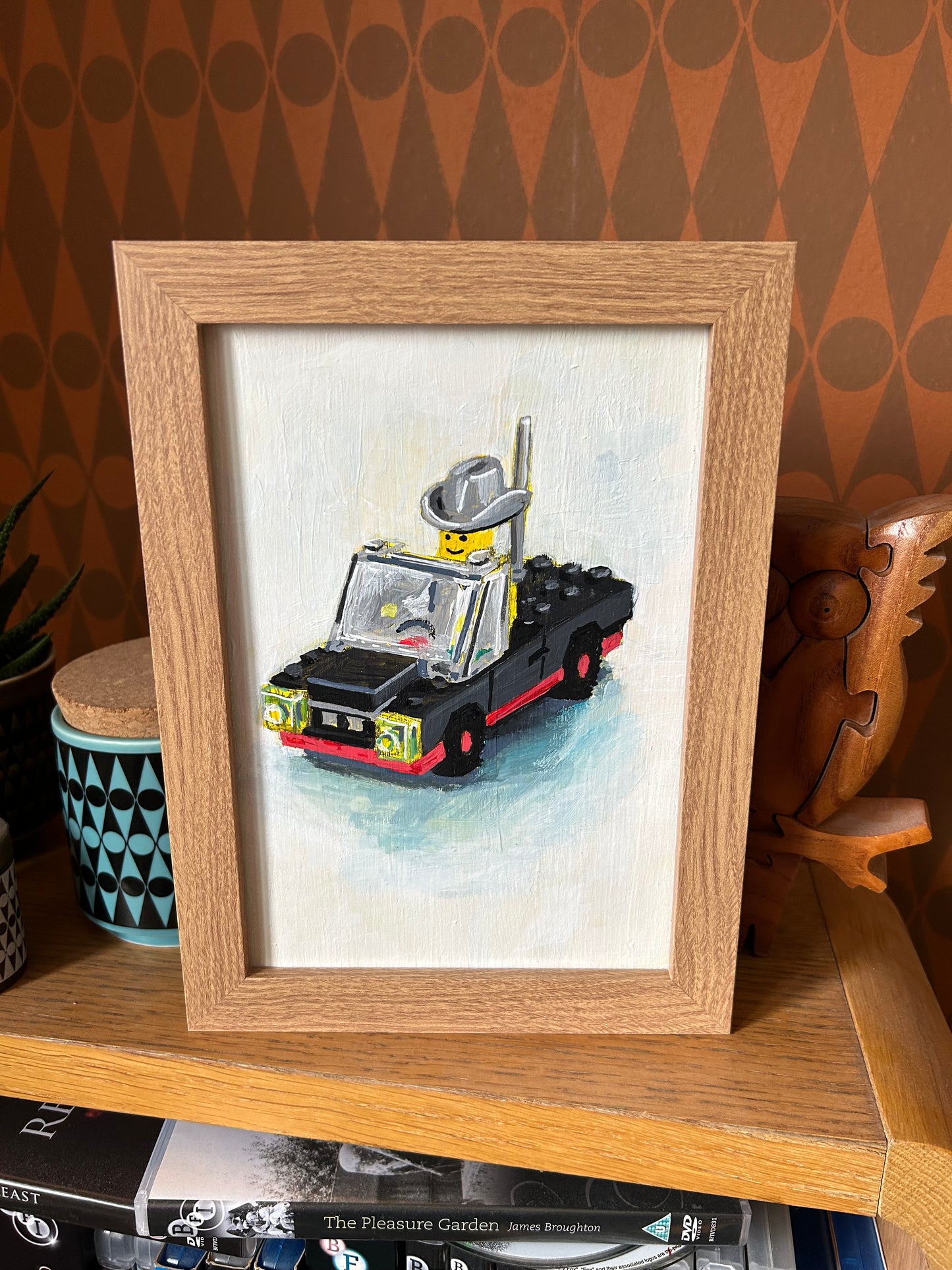 ‘I Will Take You’. Lego 1980 set 6627. A5 painting. Acrylic on board. Framed. 2025