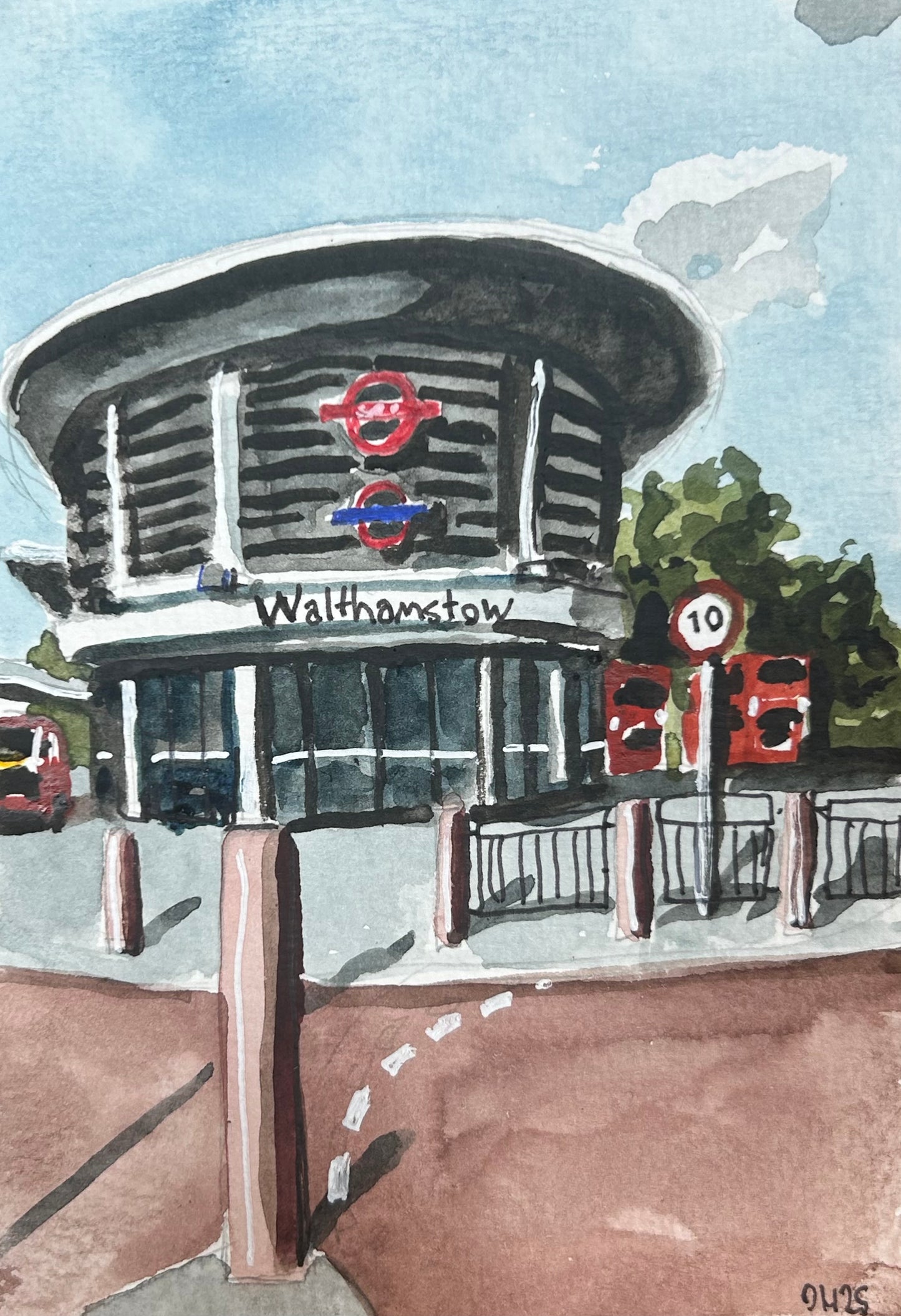 Walthamstow Underground Station. London. Postcard painting. Watercolour.