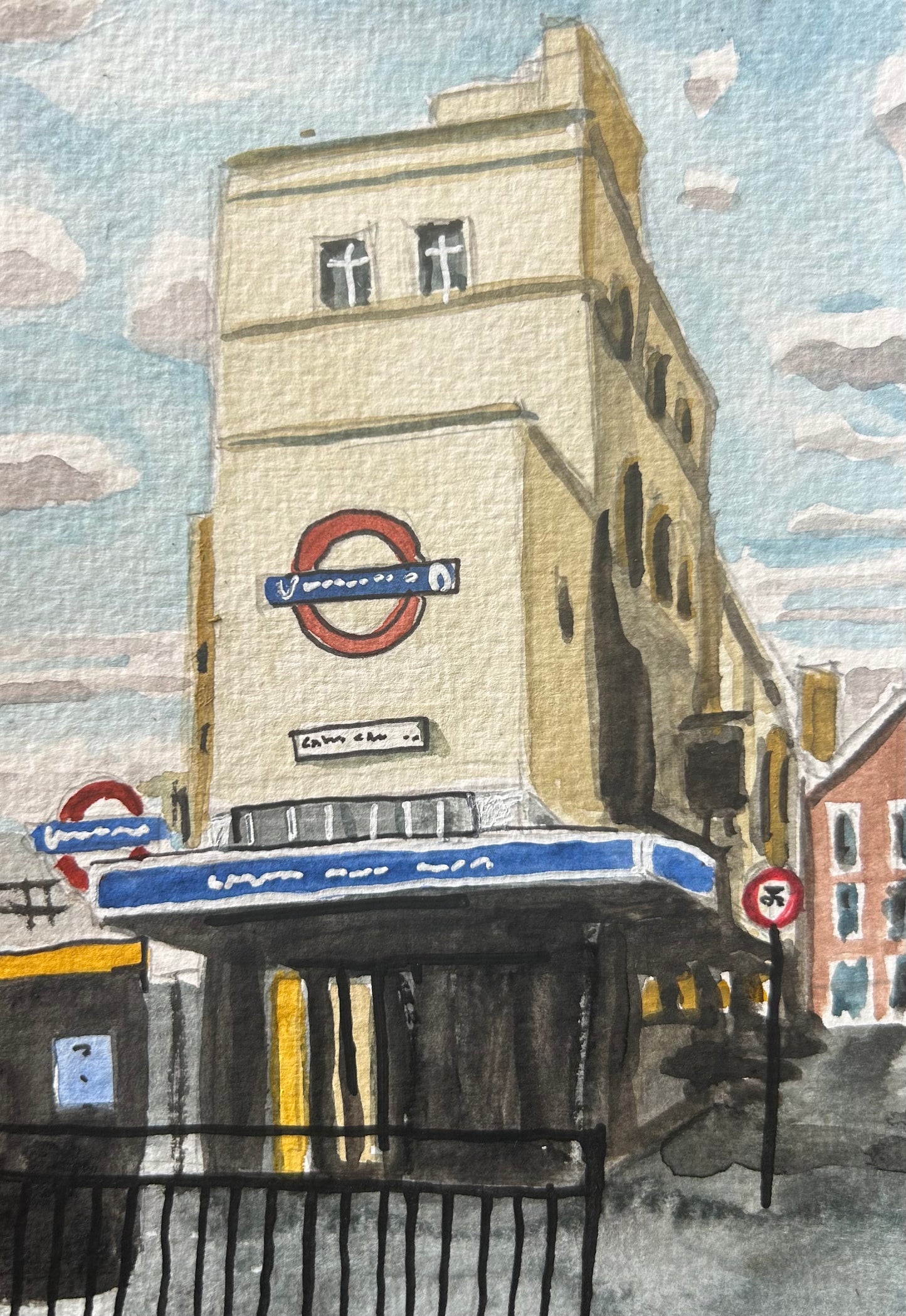 Leicester Square Underground Station. London. Postcard painting. Watercolour.