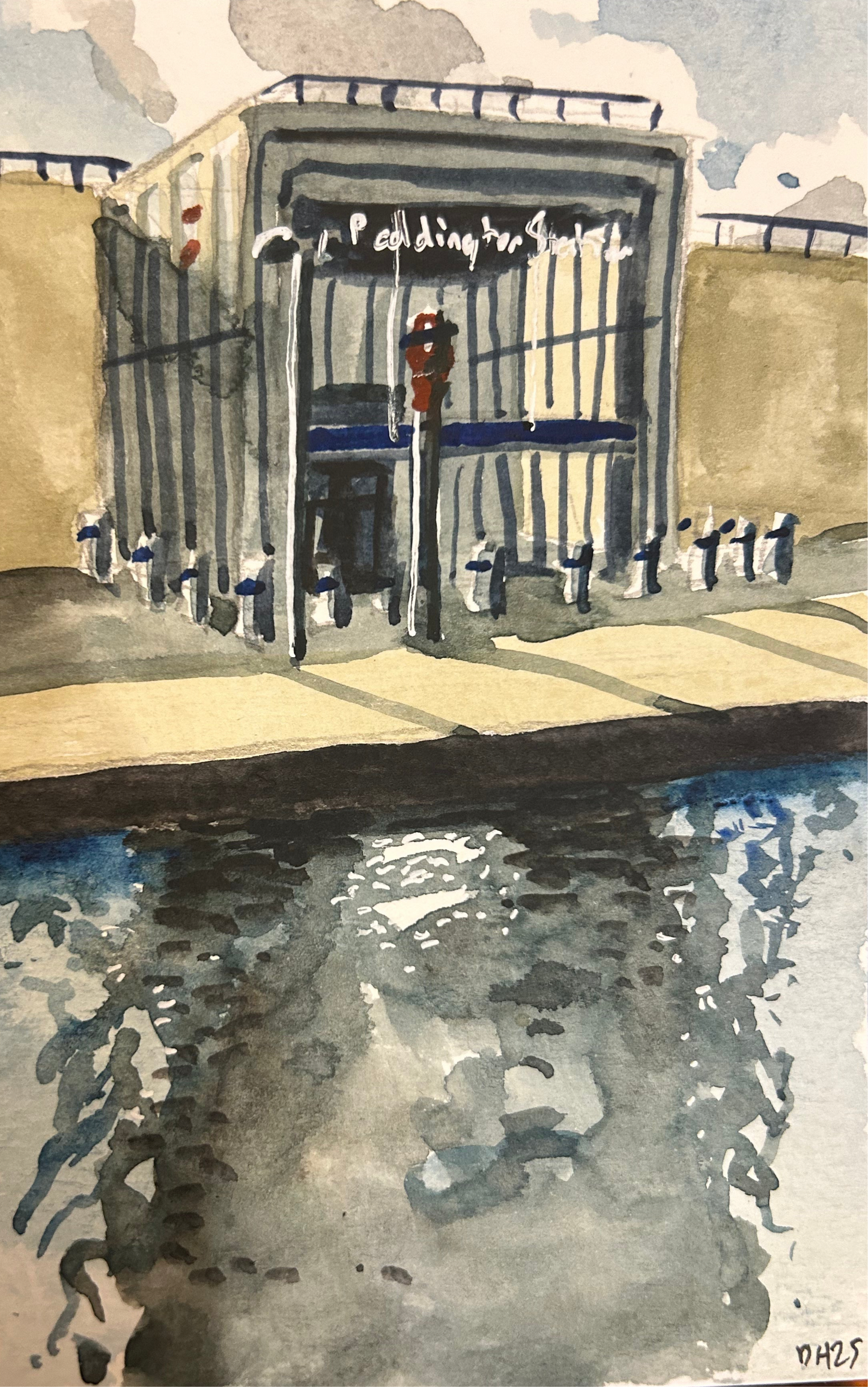 Paddington Tube Station. Circle and Hammersmith and City lines. London. Postcard painting. Watercolour.