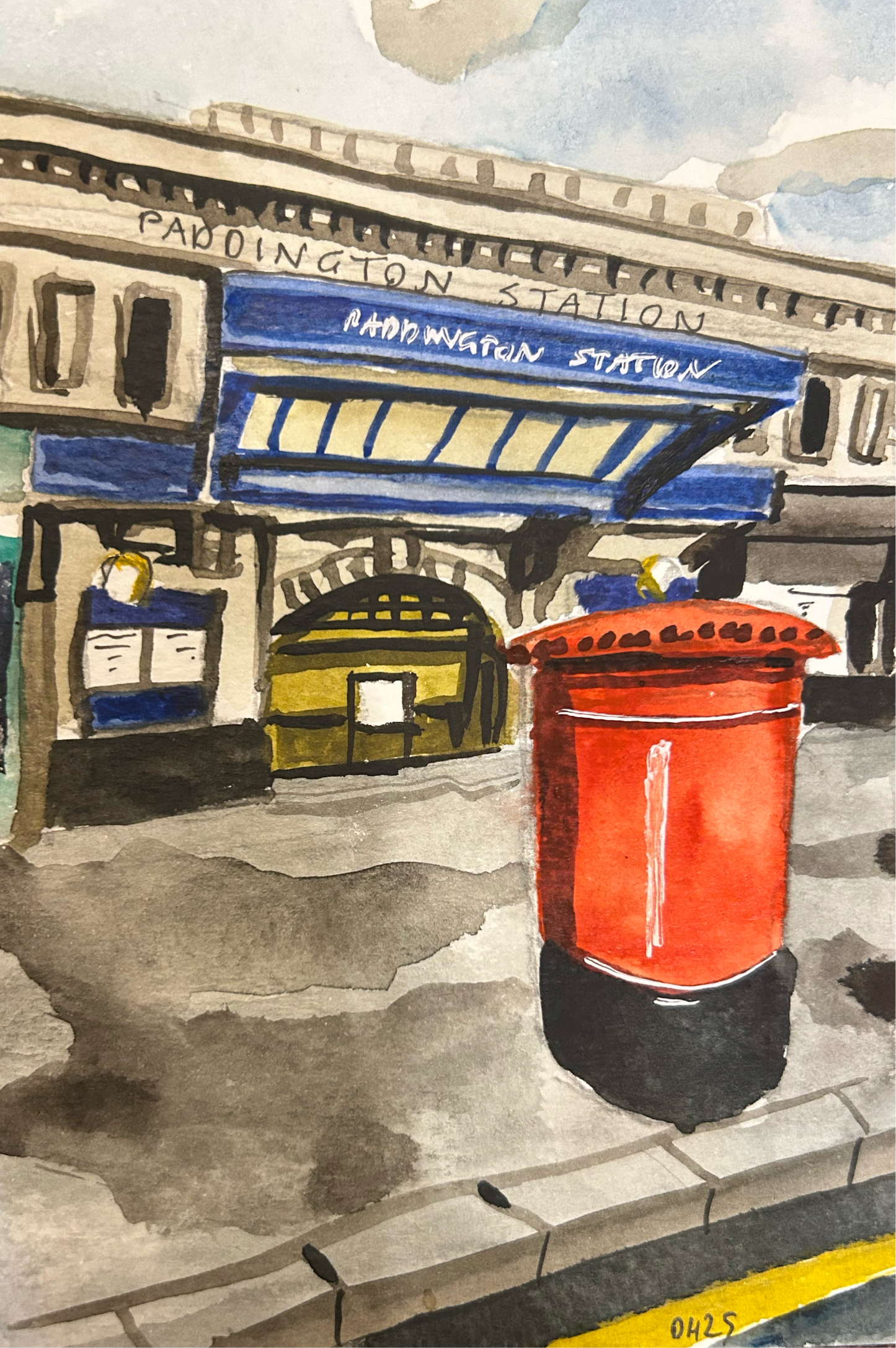 Paddington Tube Station. Bakerloo, Circle and District lines. London. Postcard painting. Watercolour.