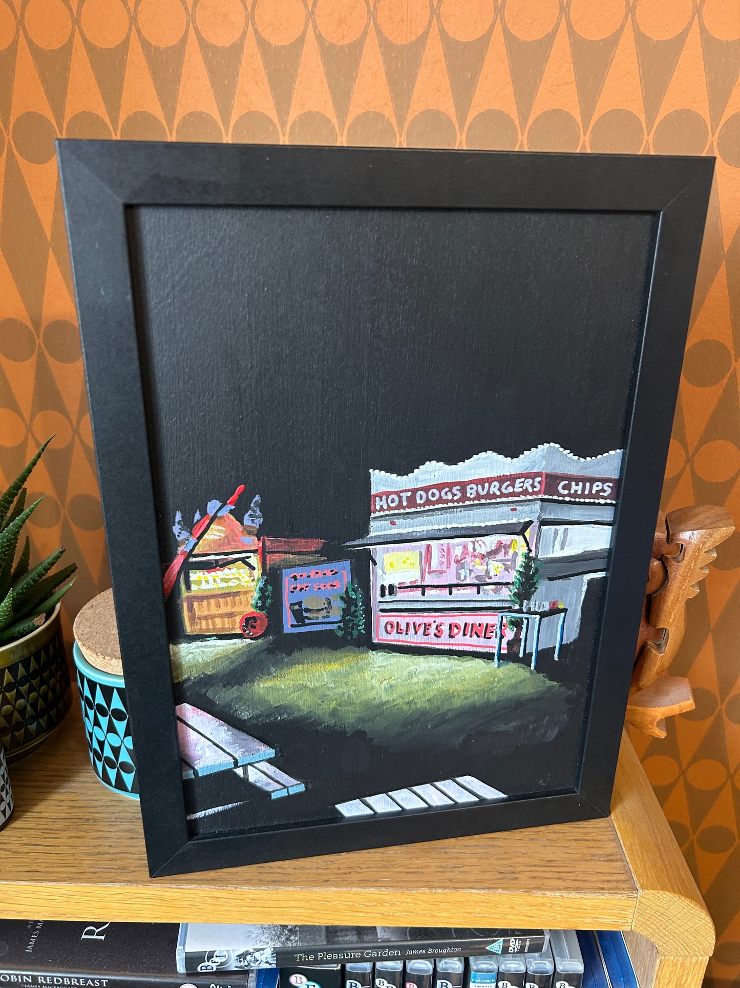 ‘You can let go, it’s ok’ A4 night painting. Acrylic on board. Framed. Fun Fair 2024 04