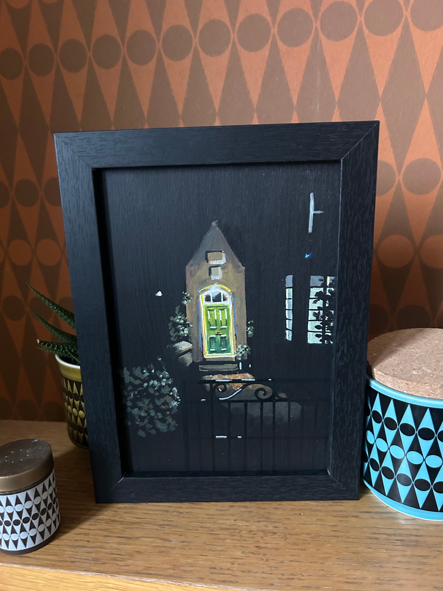 ‘I Was Failing to Remember’ A5 night painting. Acrylic on board. Framed. 2025 09