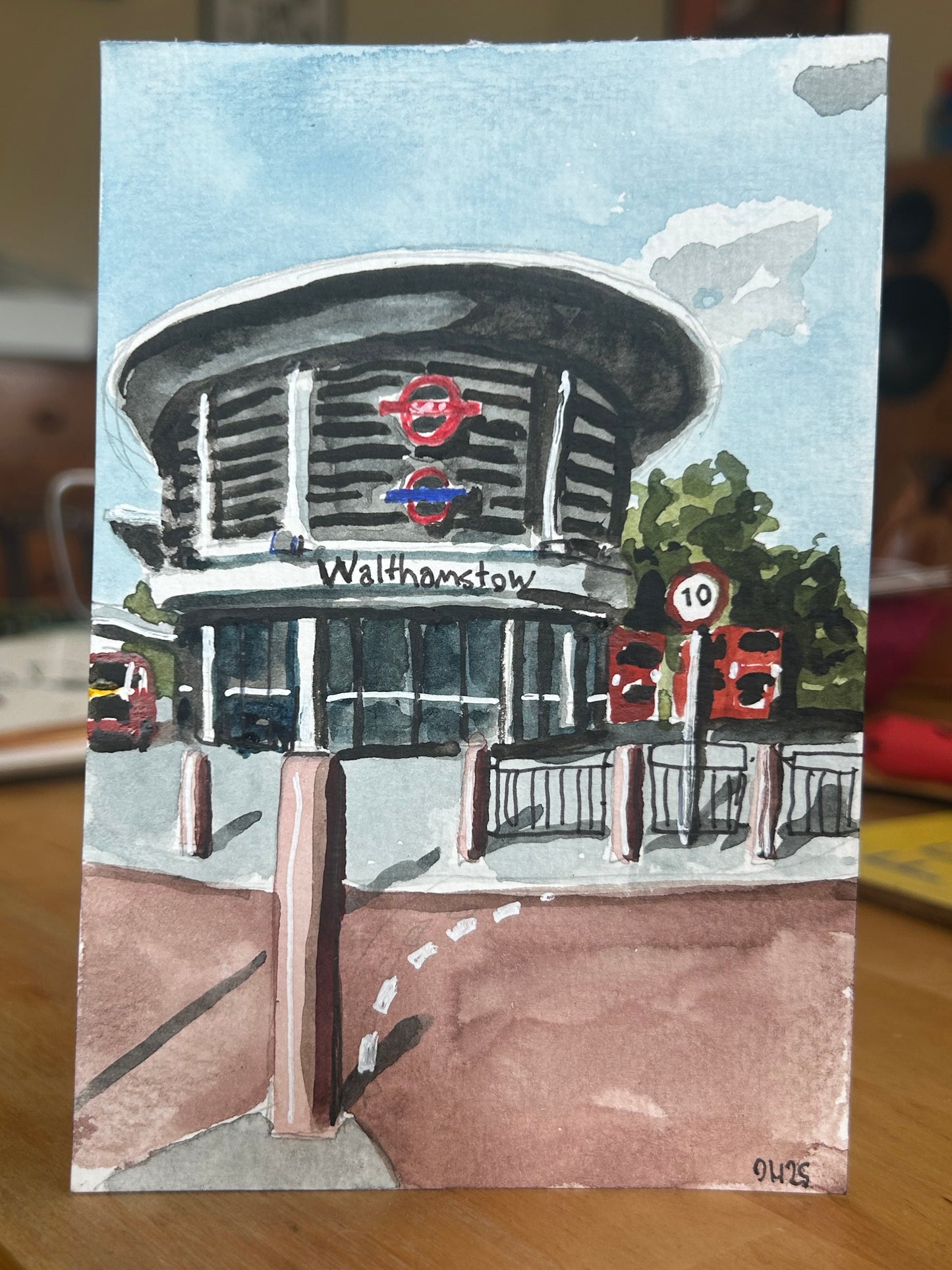 Walthamstow Underground Station. London. Postcard painting. Watercolour.