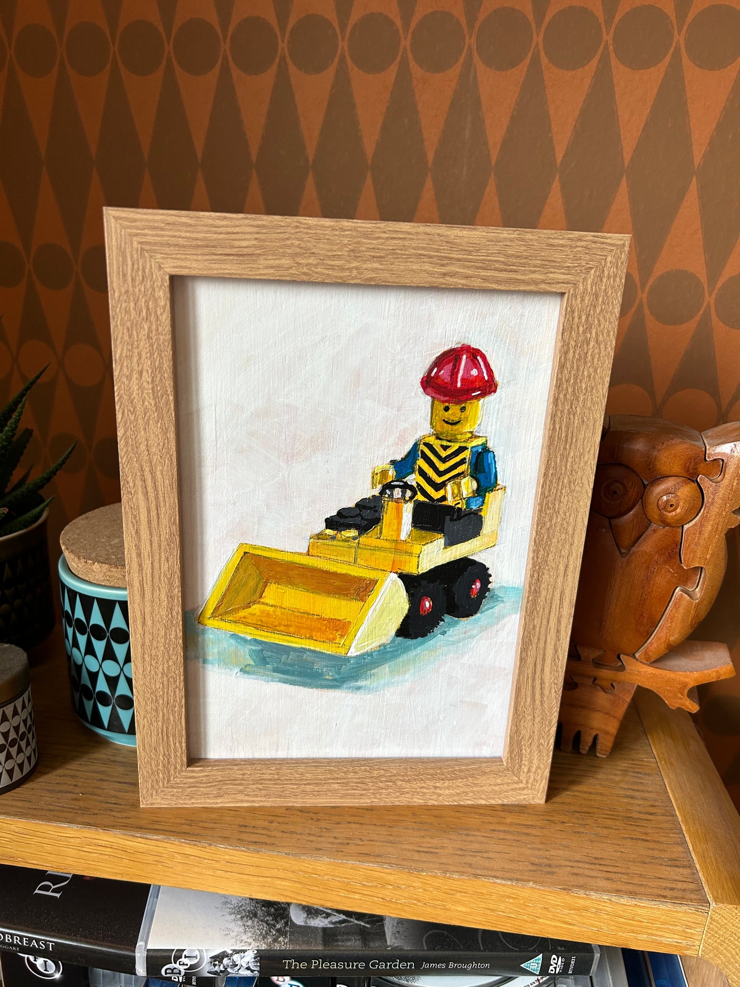 ‘I Will Help You’. Lego 1980 set 607. A5 painting. Acrylic on board. Framed. 2025