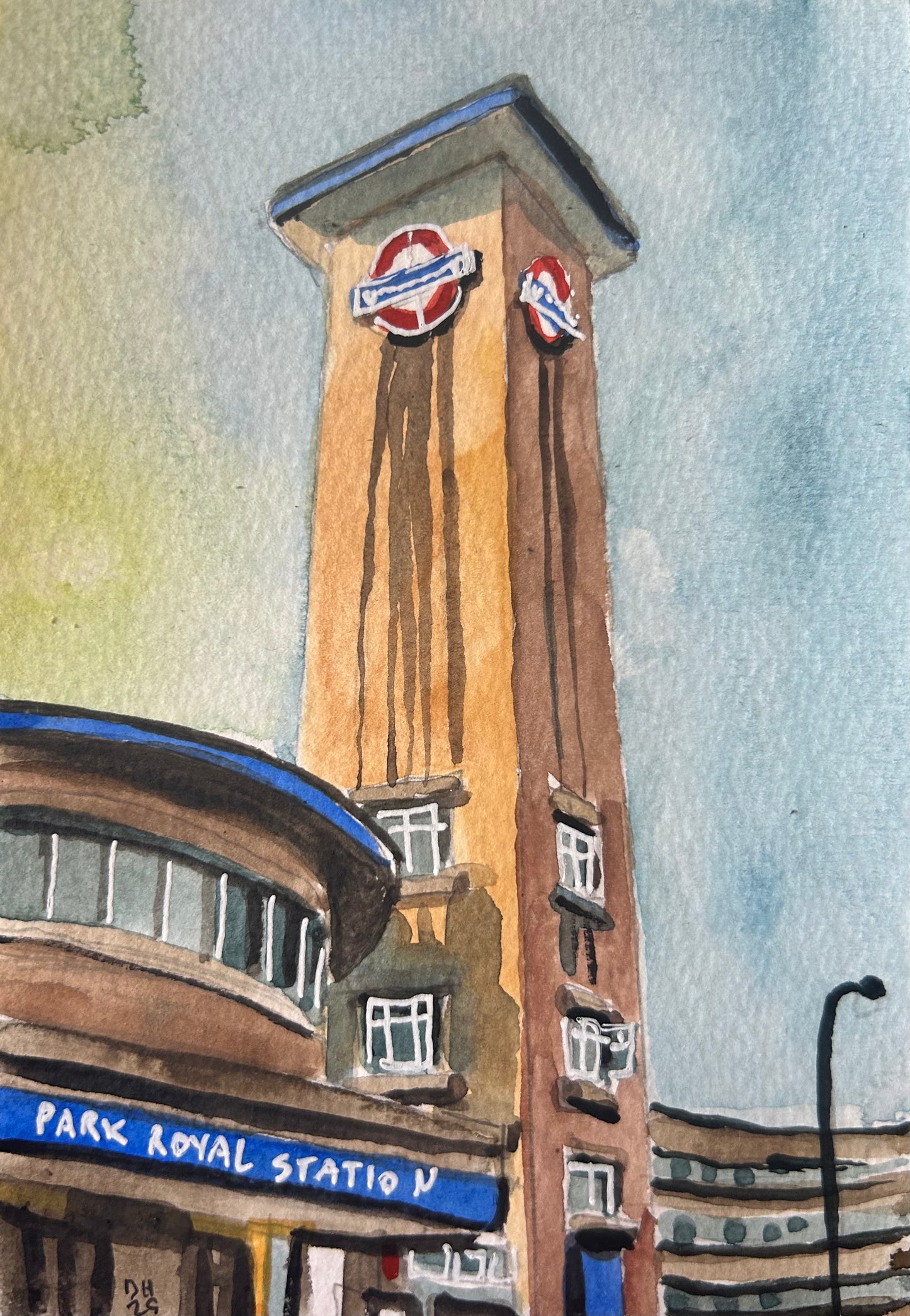 Park Royal Underground Station. (2) London. Postcard painting. Watercolour.