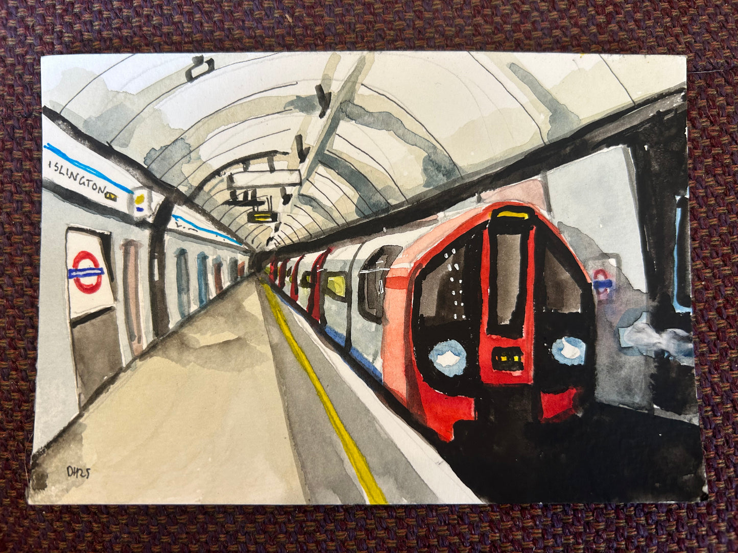 Highbury and Islington Underground Station London. Postcard painting. Watercolour.