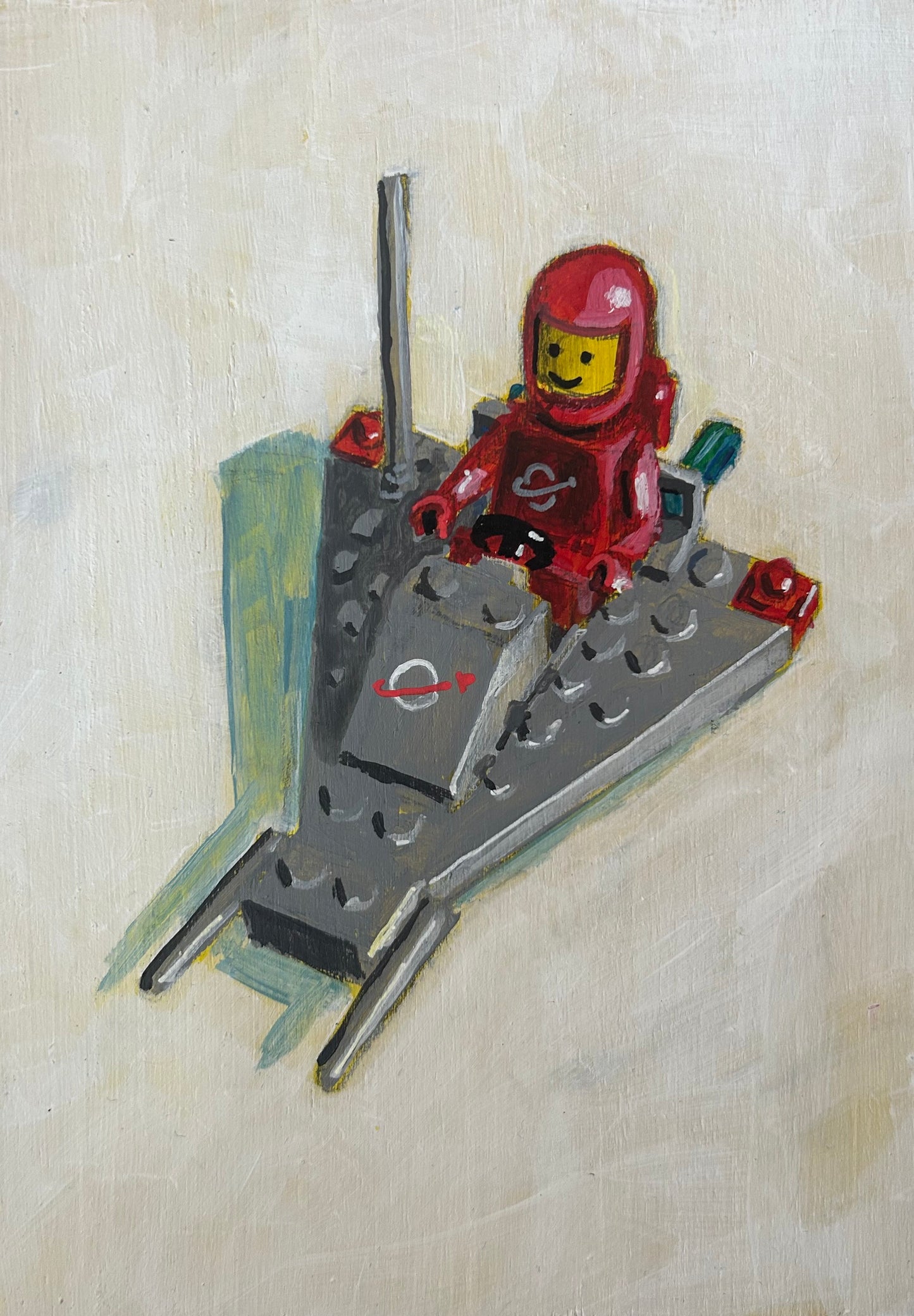 ‘I Will Chase You’. Lego 1980 set 885. A5 painting. Acrylic on board. Framed. 2025