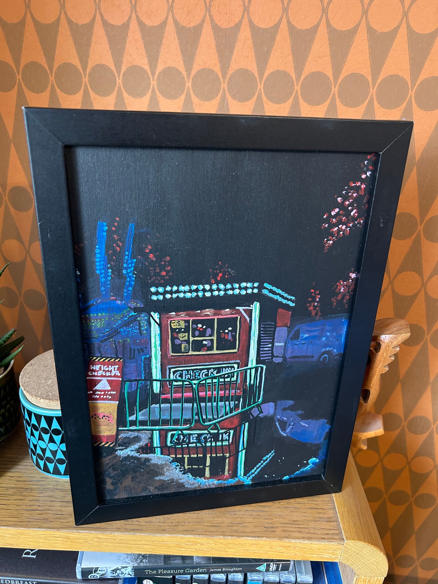 ‘I remember every word, like I was yesterday’ A4 night painting. Acrylic on board. Framed. Fun Fair 2024 02