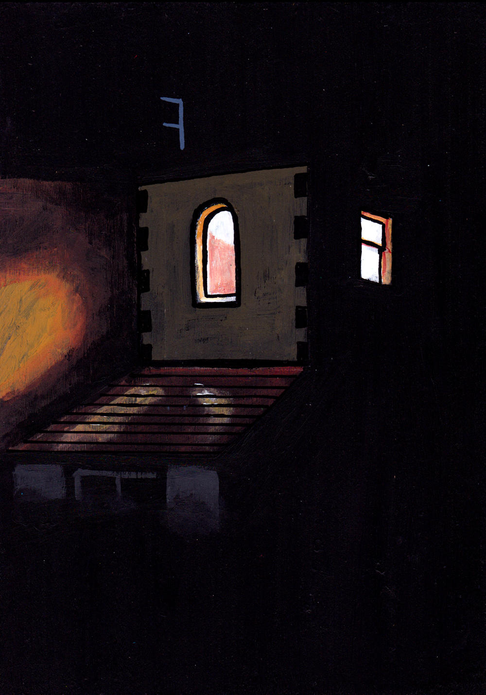 ‘You will stop being afraid’ A5 night painting. Acrylic on board. Framed. 2025 28