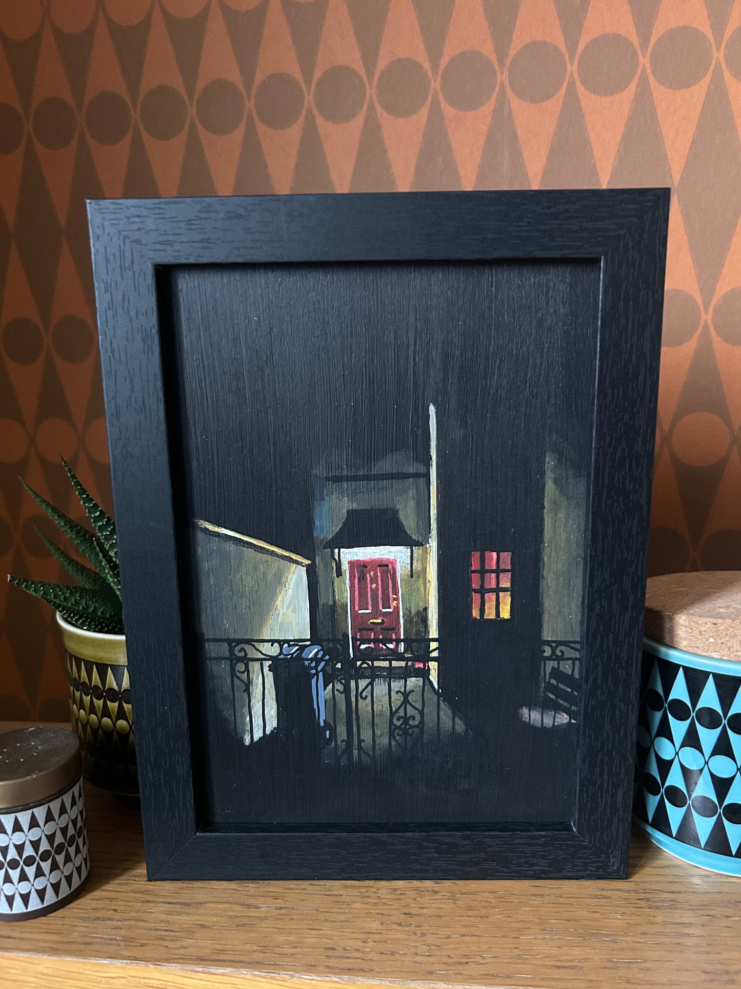 ‘It Was Supposed to be Tonight’ A5 night painting. Acrylic on board. Framed. 2025 06