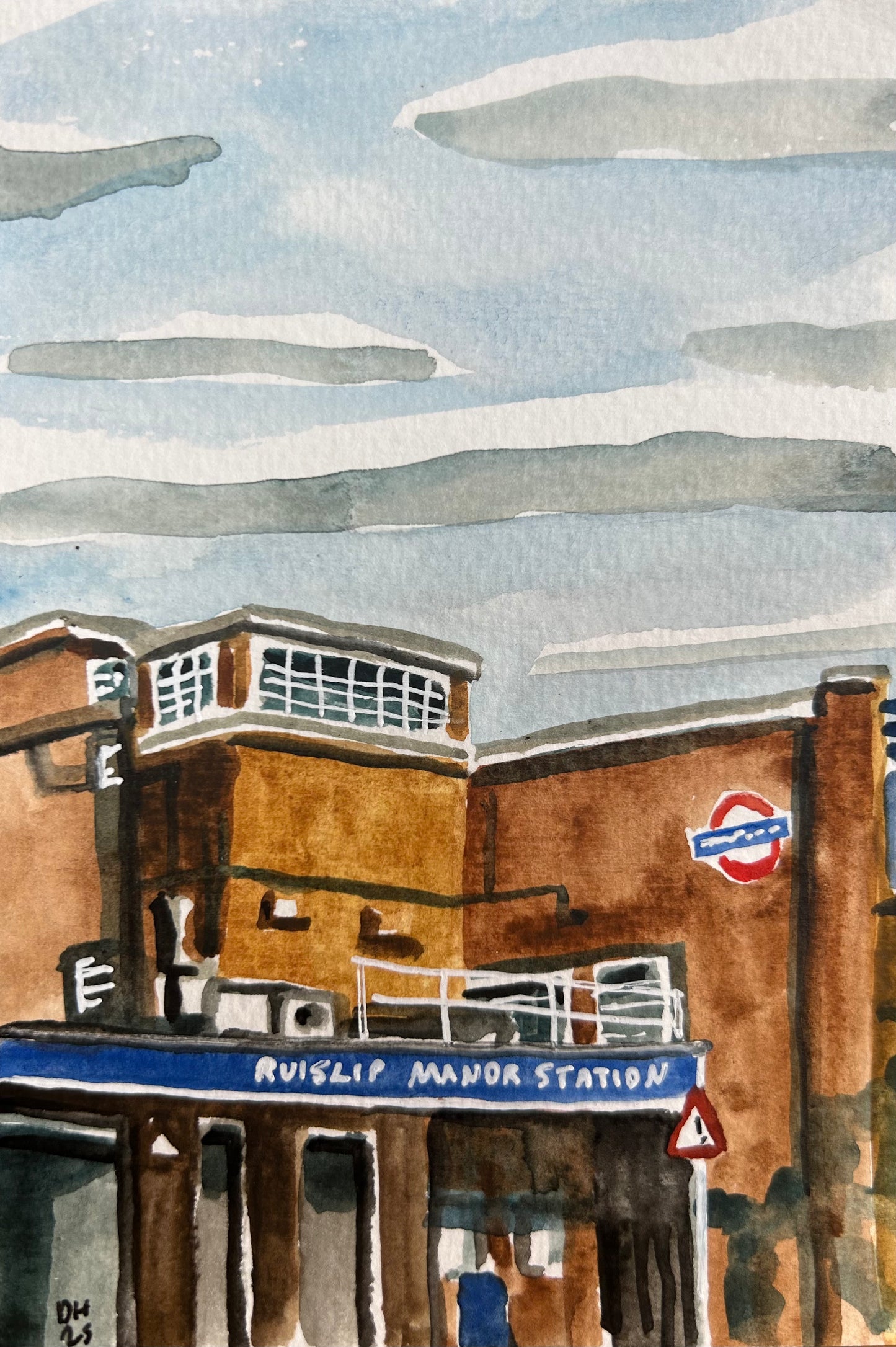 Ruislip Manor Underground Station. London. Postcard painting. Watercolour.