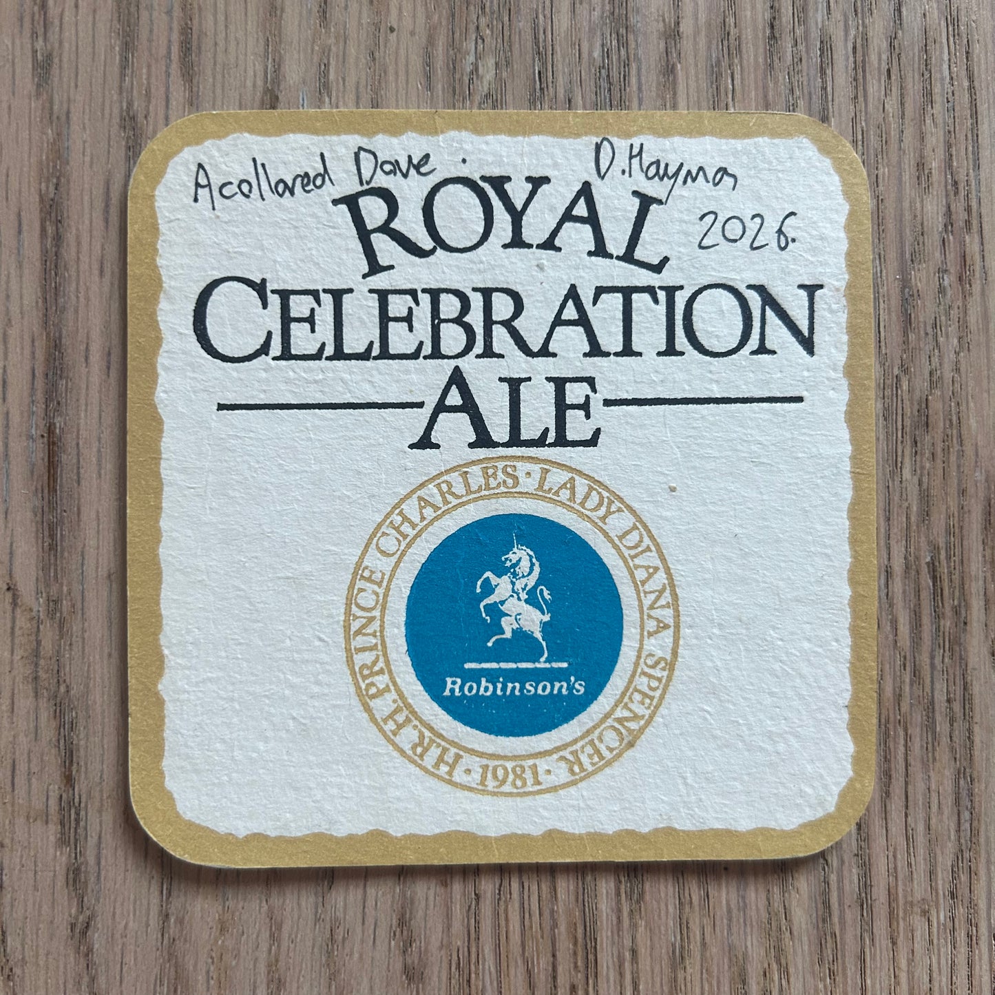 A Collared Dove painted onto a 1981 Royal Wedding drinks mat. Beermat painting. Watercolour.