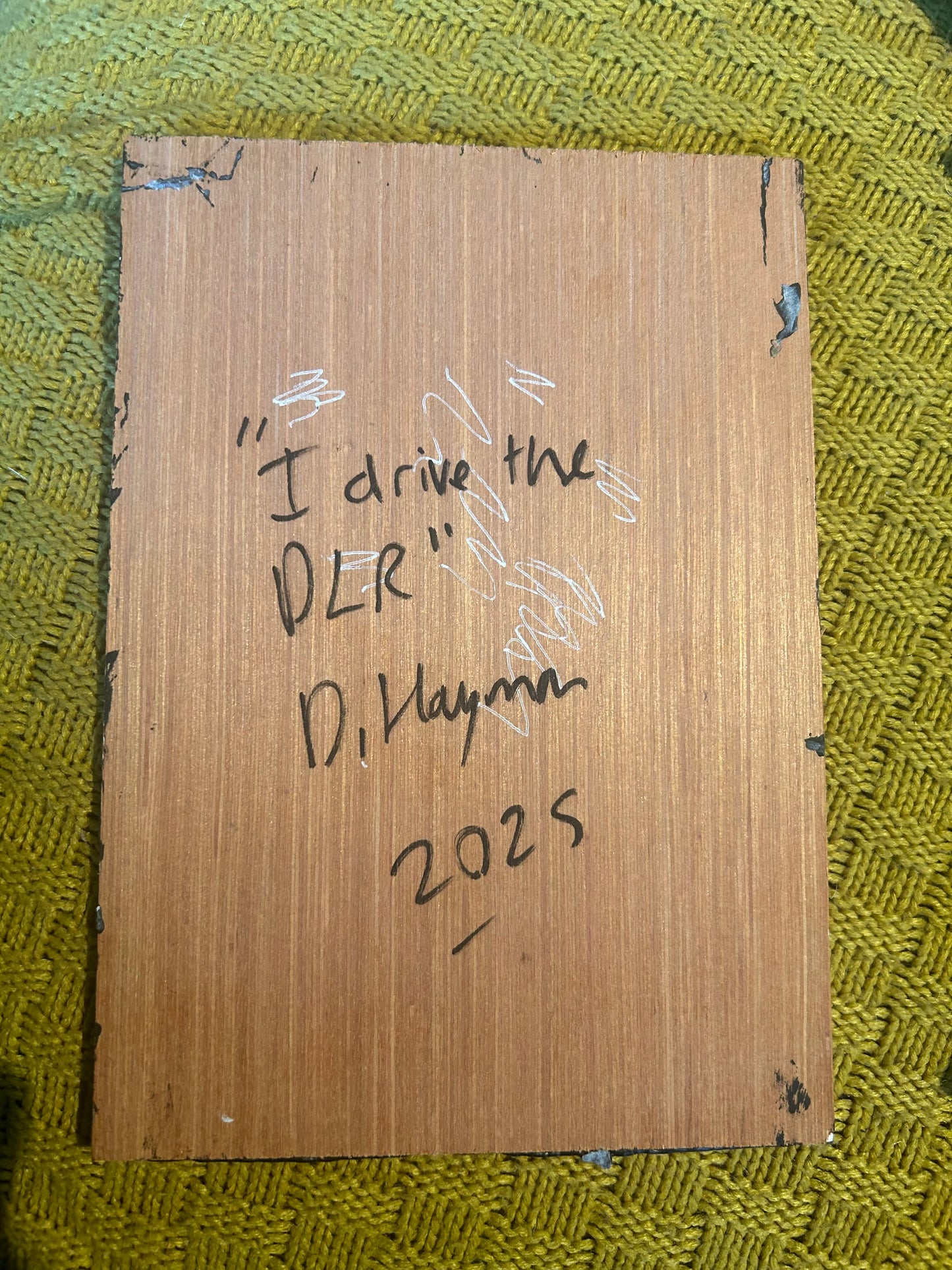 ‘I Drive the DLR’ A5 night painting. Acrylic on board. Framed. 2025