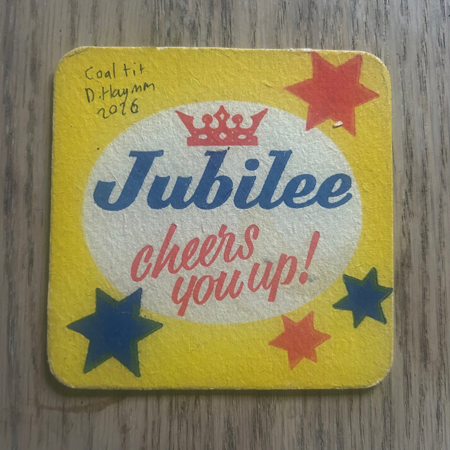 A Coal Tit painted onto a Jubilee beer mat from 1964. Beermat painting. Watercolour.