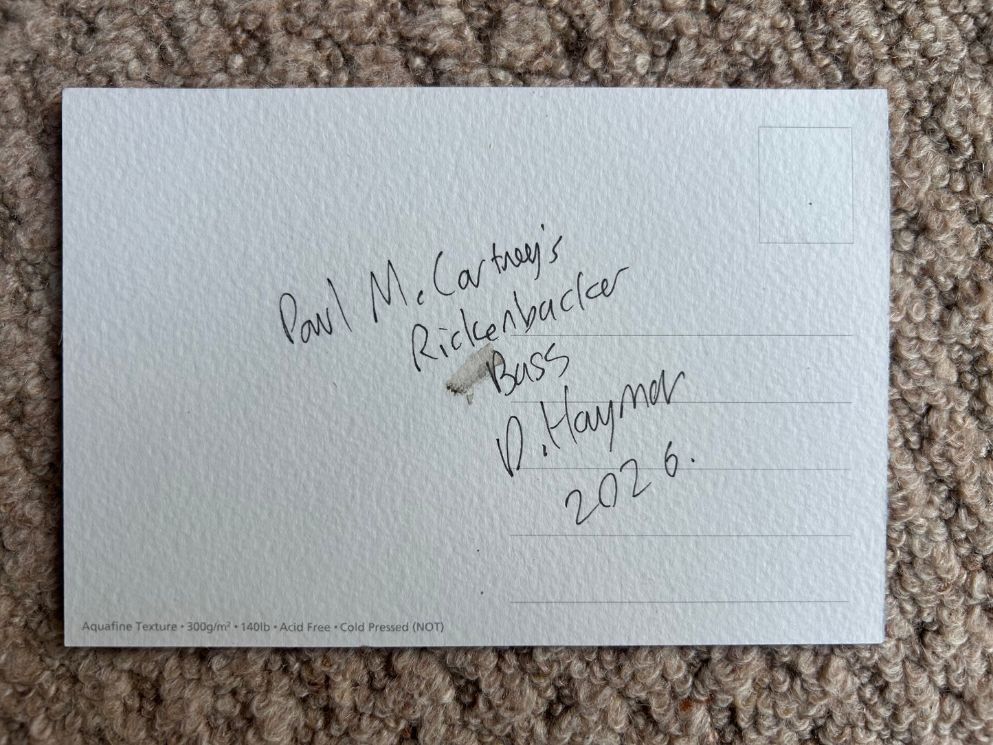 Paul McCartney’s Rickenbacker Bass. Postcard Painting. watercolour.