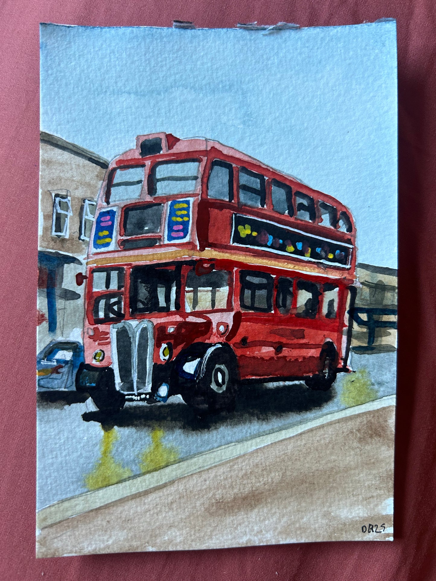 Postcard painting of a London Transport AEC Regent III (RT) type bus. Number 54 bus. Beckenham. Elmers End.