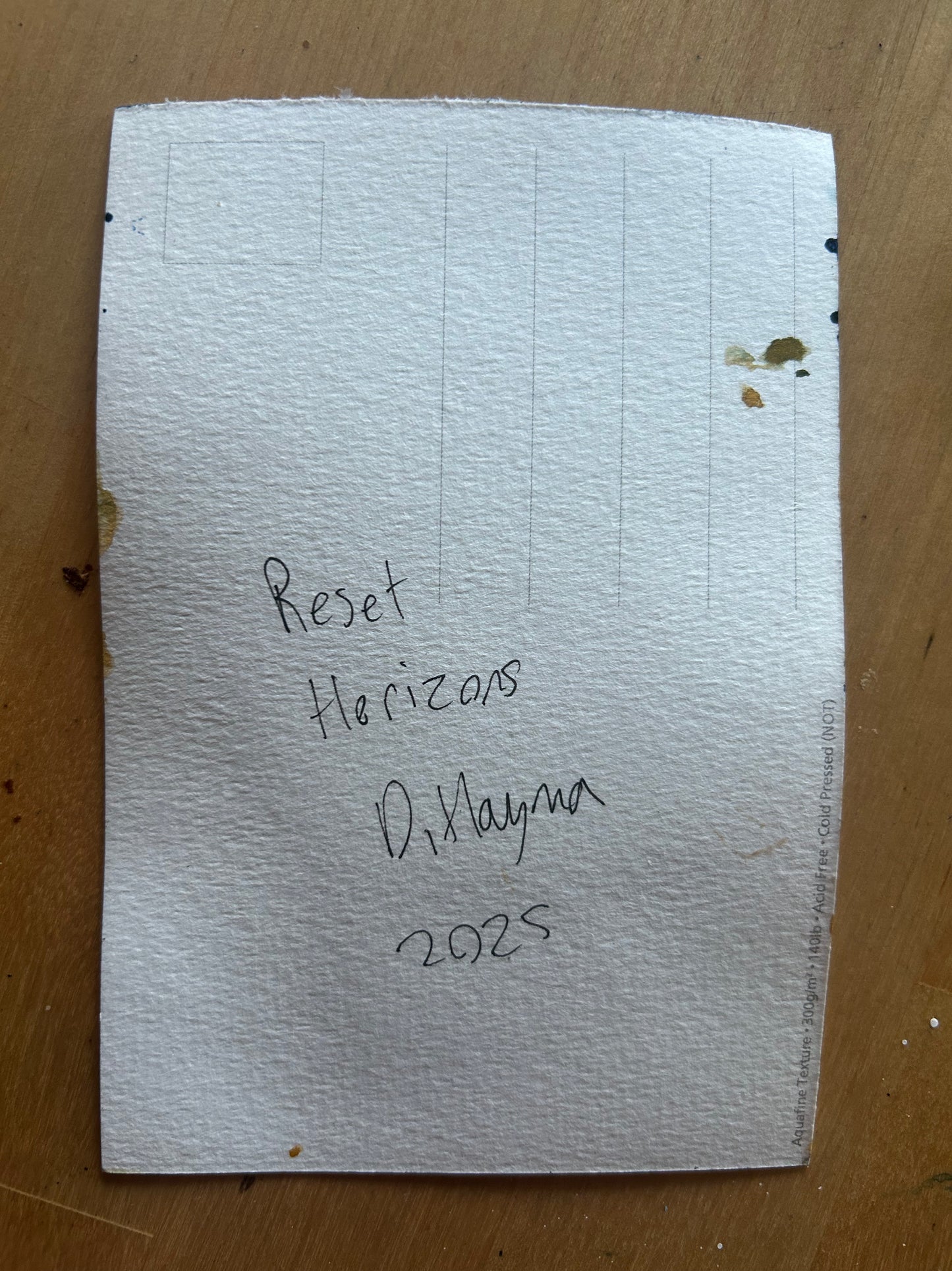 ‘Reset Horizons’ Postcard painting of a Lego Spaceman figure 1978.