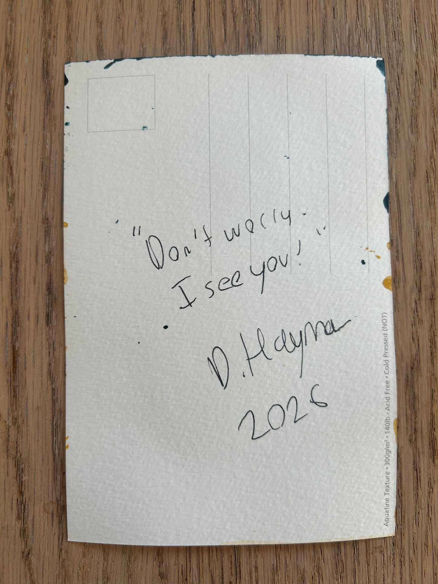 ‘Don’t worry I see you’ Postcard painting of a Lego Spaceman figure 1982.