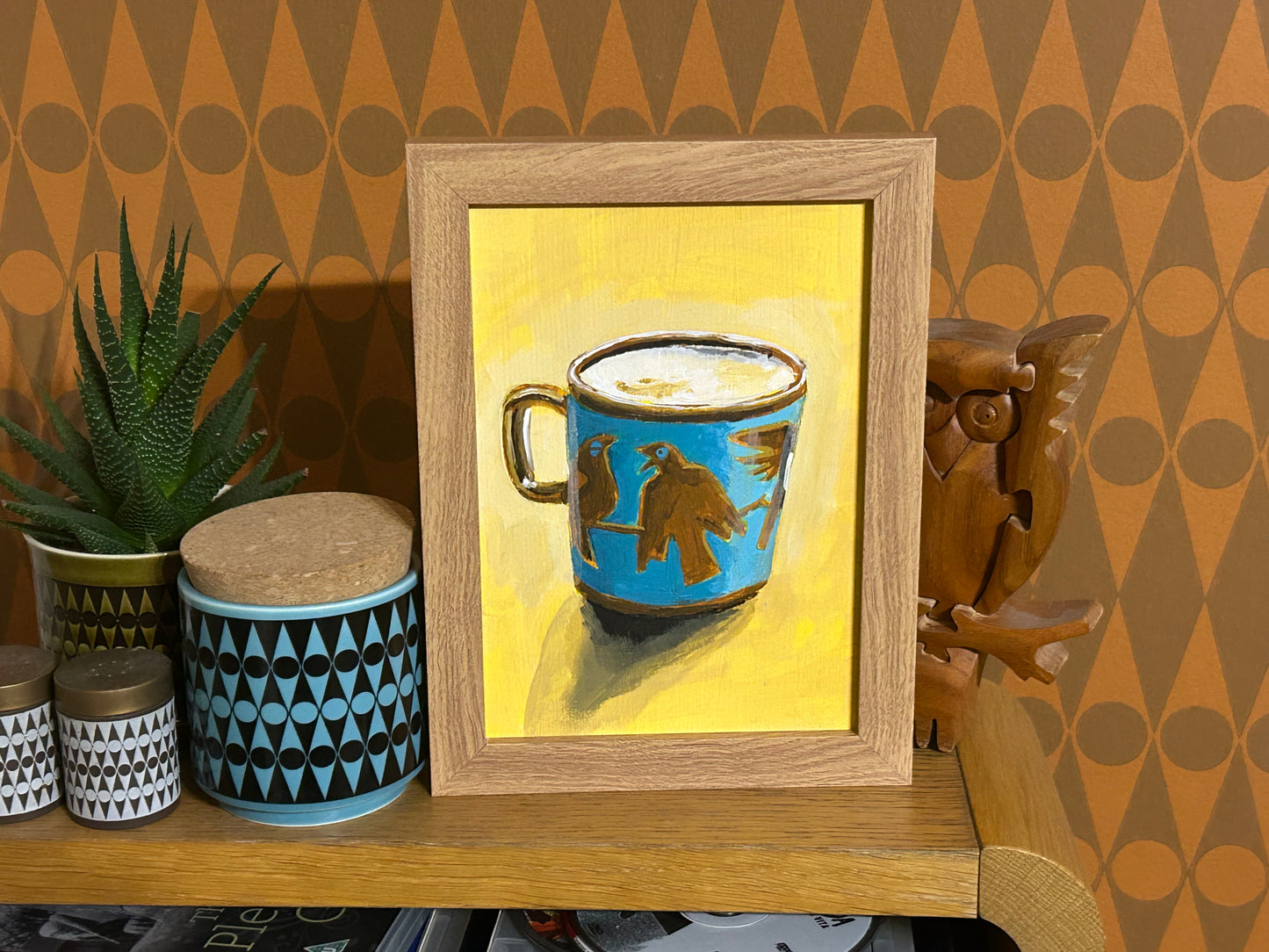 Coffee 001 A5 painting. Acrylic on board. Framed. 2025