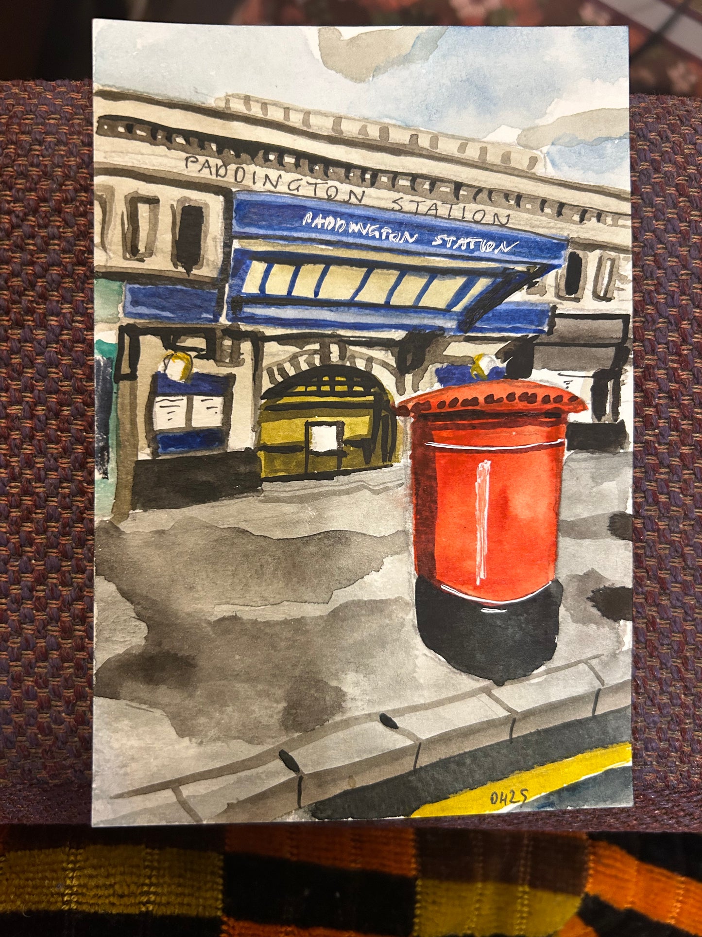 Paddington Tube Station. Bakerloo, Circle and District lines. London. Postcard painting. Watercolour.
