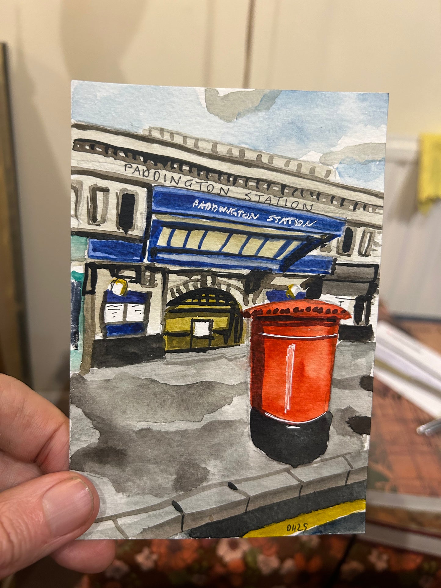 Paddington Tube Station. Bakerloo, Circle and District lines. London. Postcard painting. Watercolour.