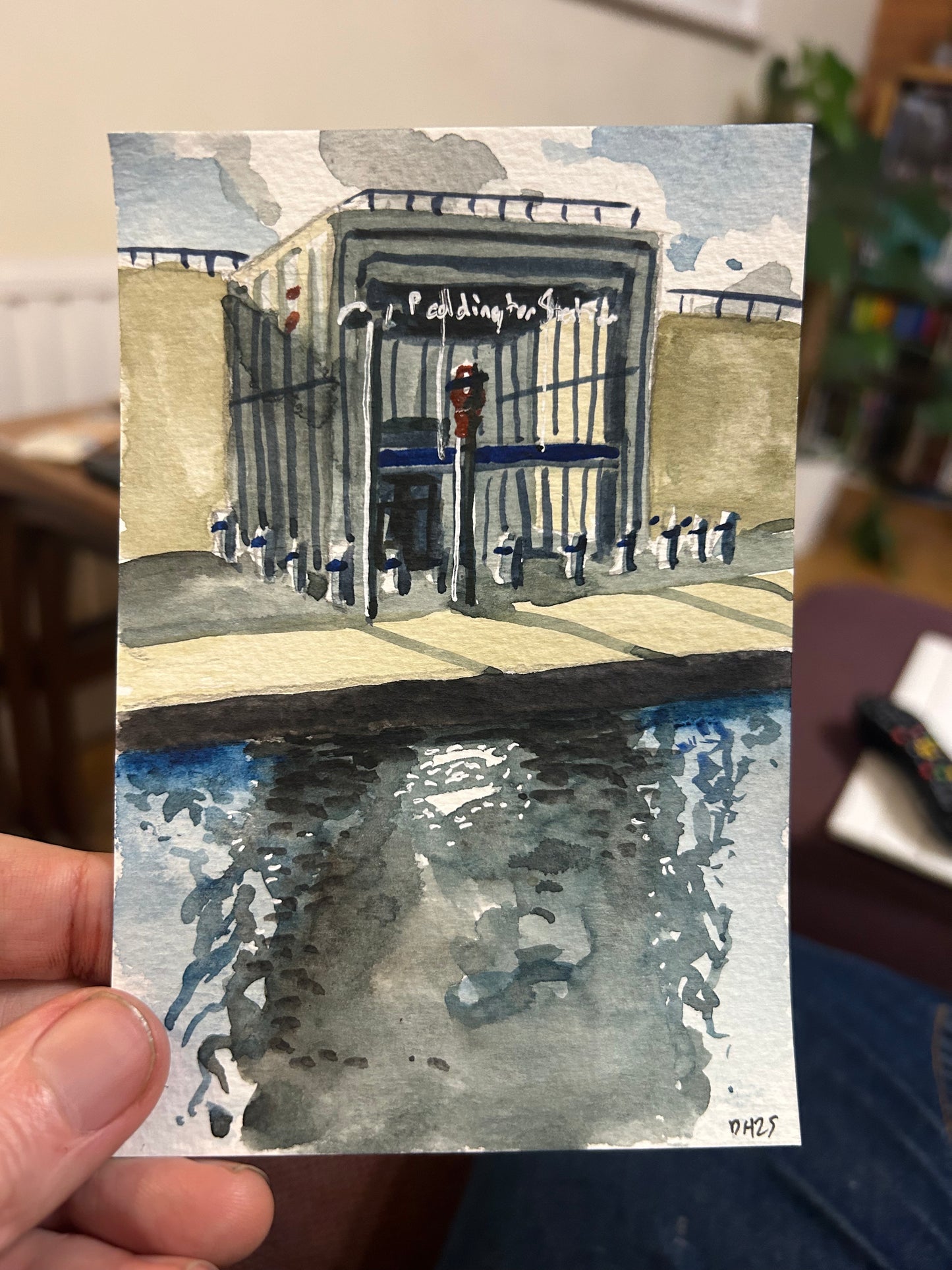 Paddington Tube Station. Circle and Hammersmith and City lines. London. Postcard painting. Watercolour.