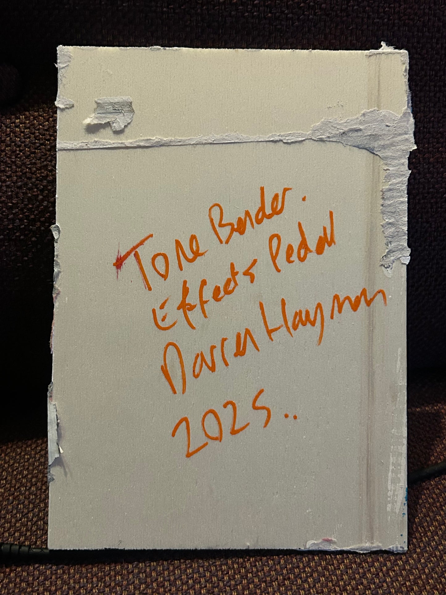 Tone Bender. Painting of guitar effects pedal. Acrylic on board. Framed. 2025