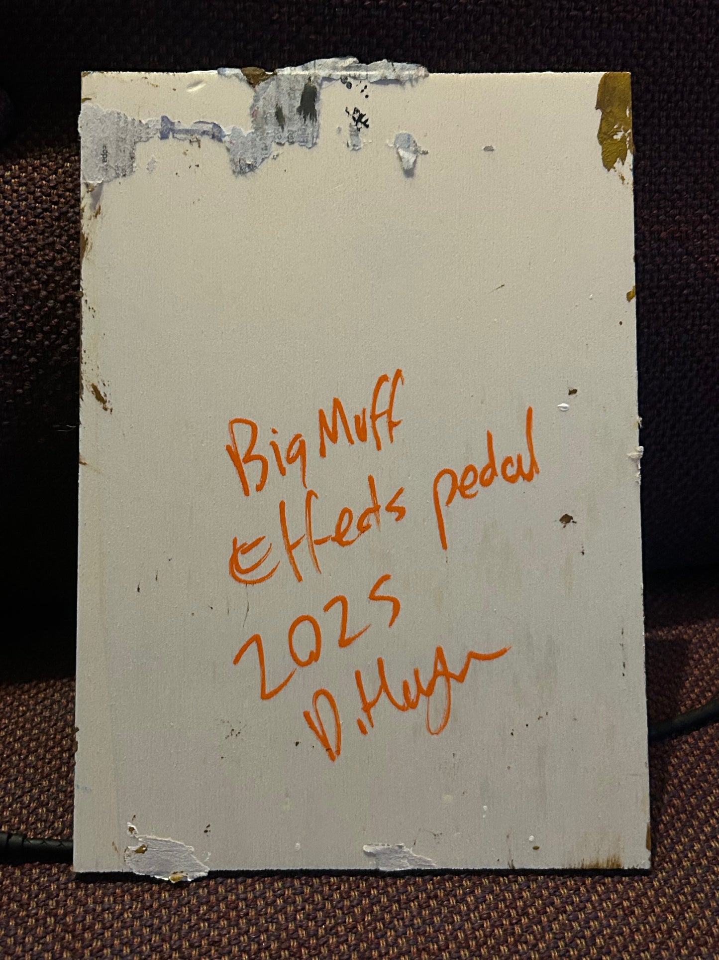 Big Muff. Painting of Electro-Harmonix guitar effects pedal. Acrylic on board. Framed. 2025