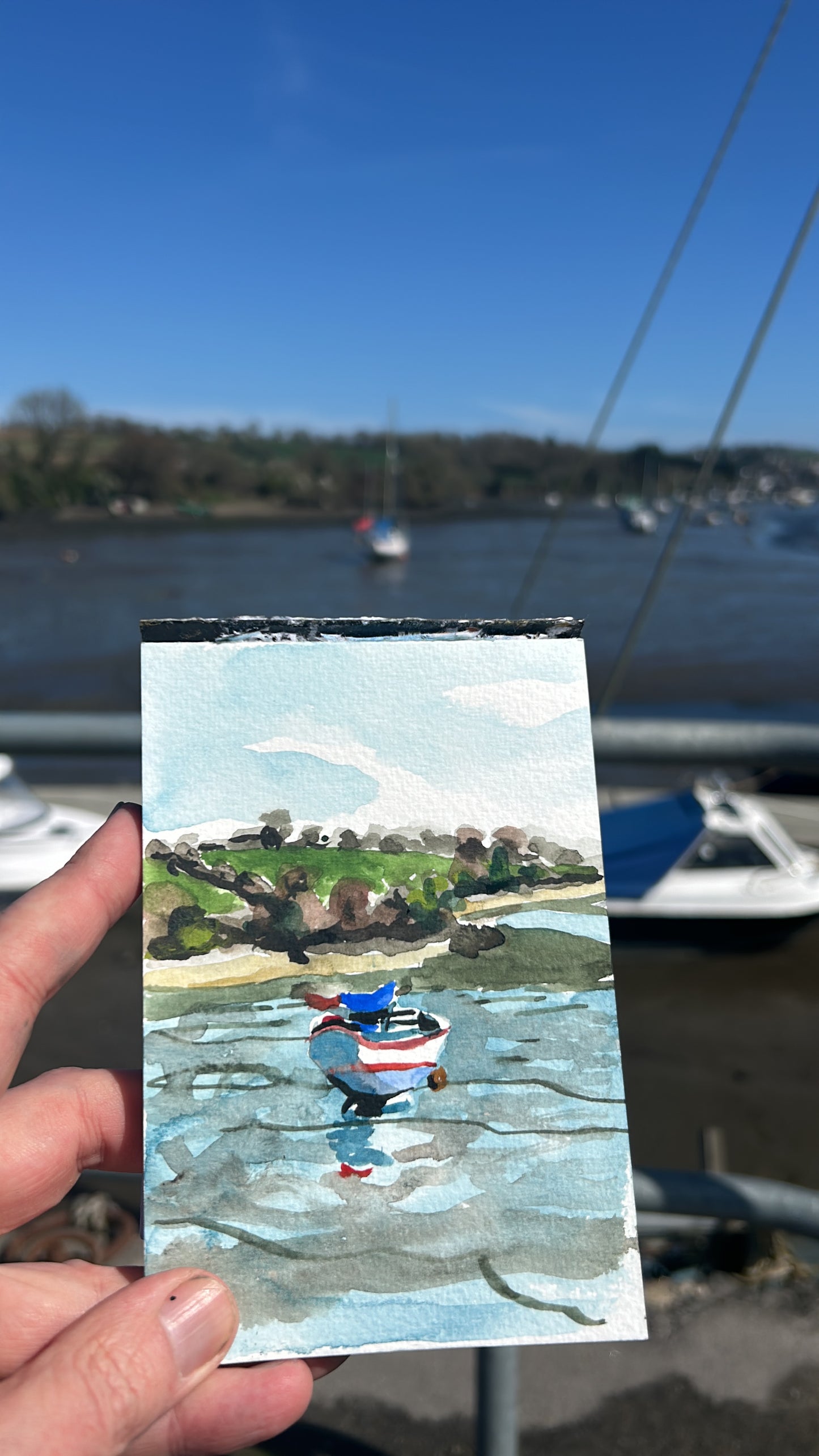 Low tide at Penryn, Cornwall. Postcard painting.