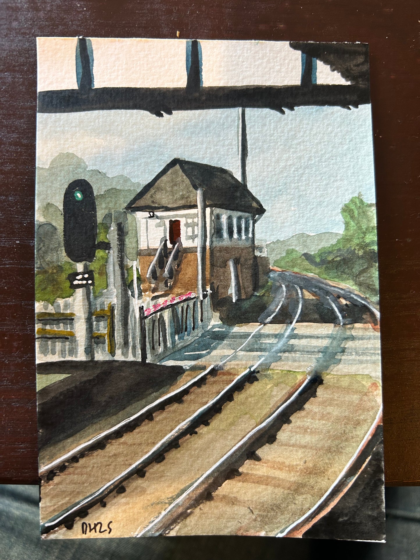 Signal Box at Truro. Postcard painting.