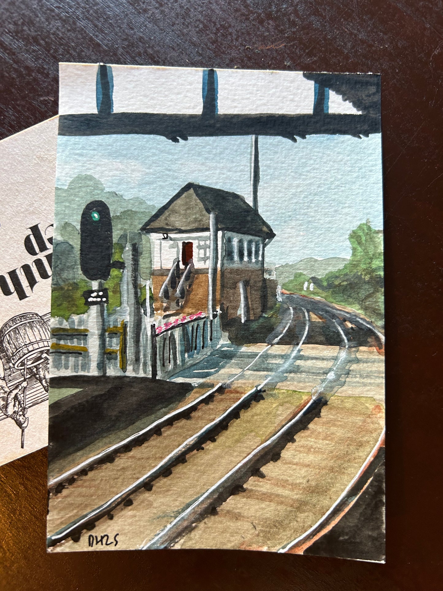 Signal Box at Truro. Postcard painting.