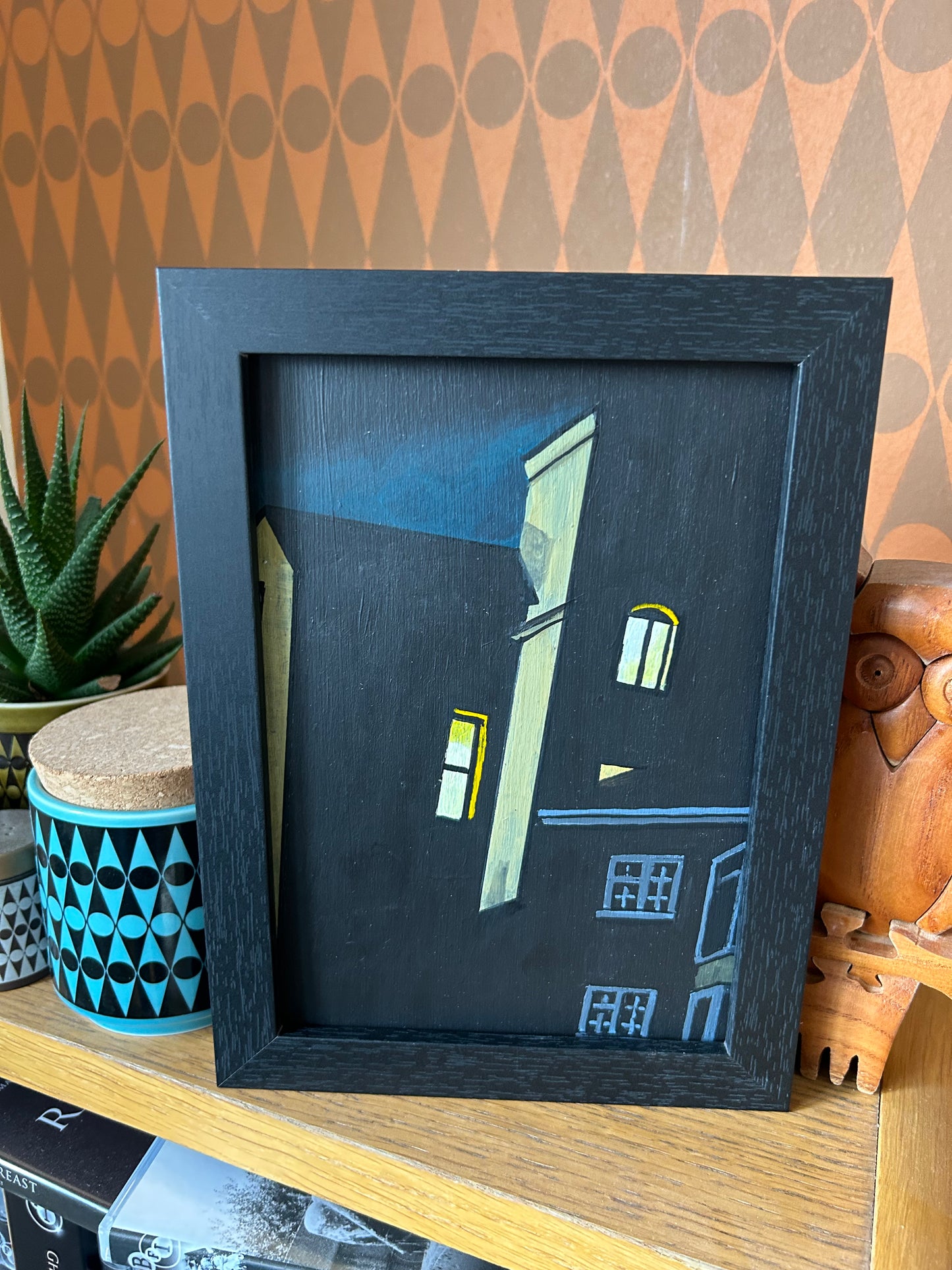 ‘I knew all along. Honestly, I knew.’ A5 night painting. Acrylic on board. Framed. 2025 15