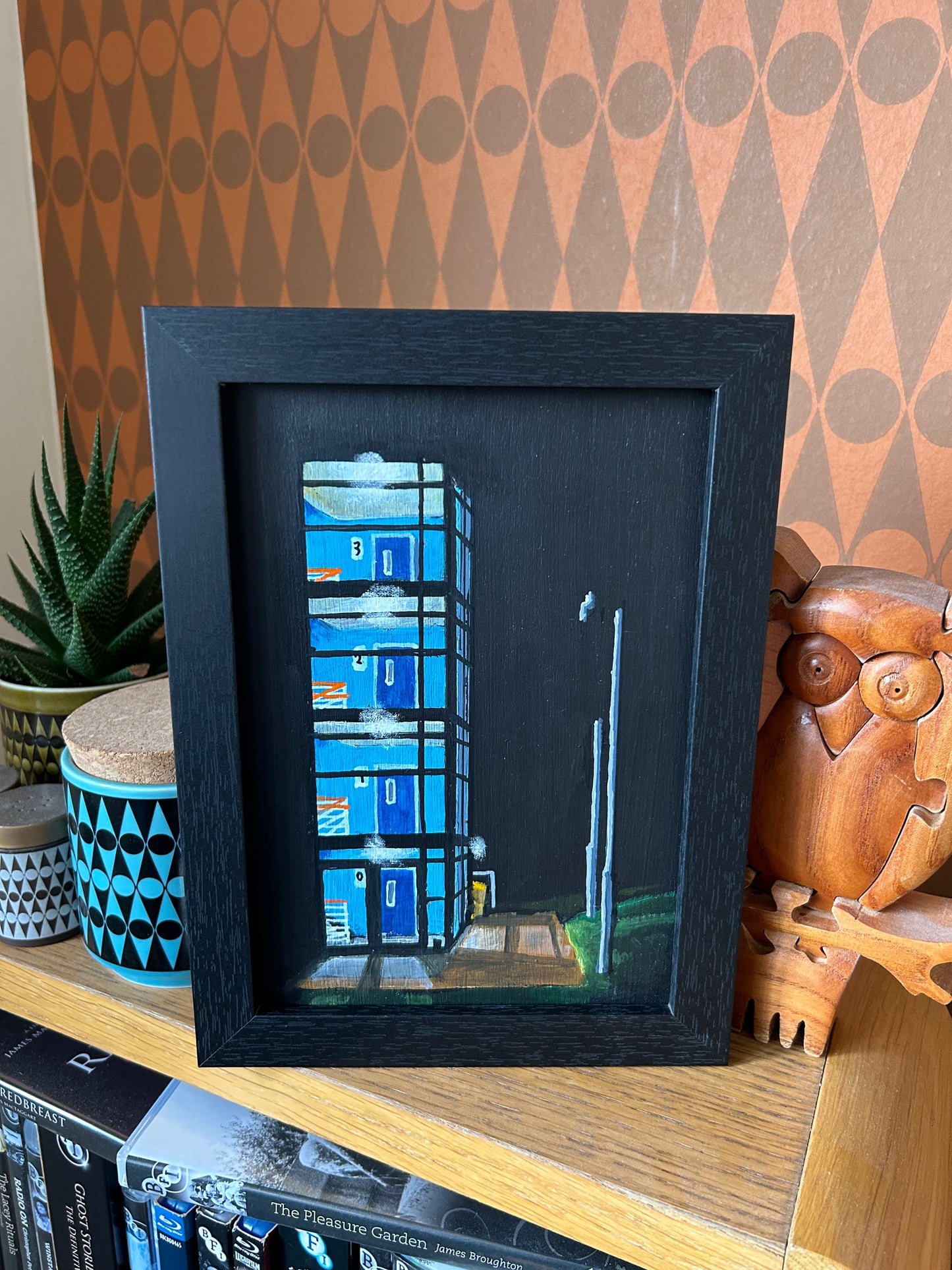 ‘We talked about this before.’ A5 night painting. Acrylic on board. Framed. 2025 16