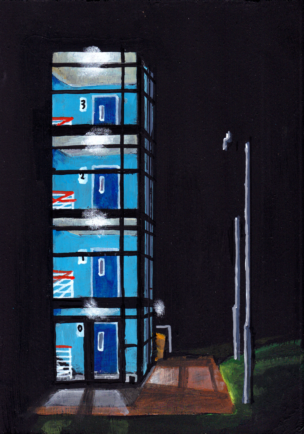 ‘We talked about this before.’ A5 night painting. Acrylic on board. Framed. 2025 16