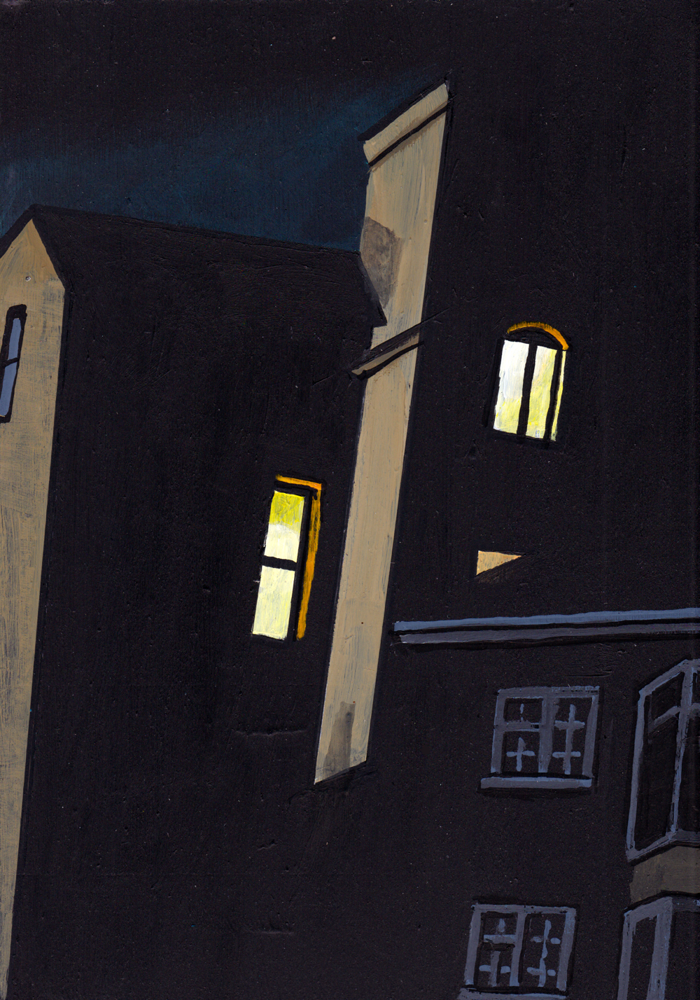 ‘I knew all along. Honestly, I knew.’ A5 night painting. Acrylic on board. Framed. 2025 15