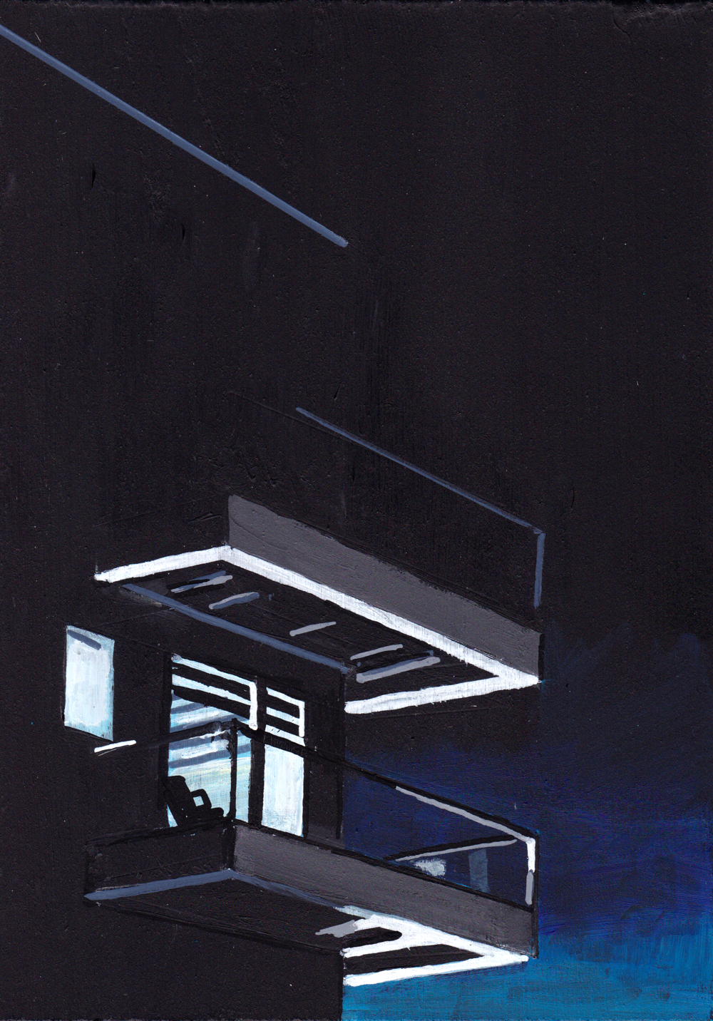‘Can we stay? Just ten minutes longer?’ A5 night painting. Acrylic on board. Framed. 2025 21