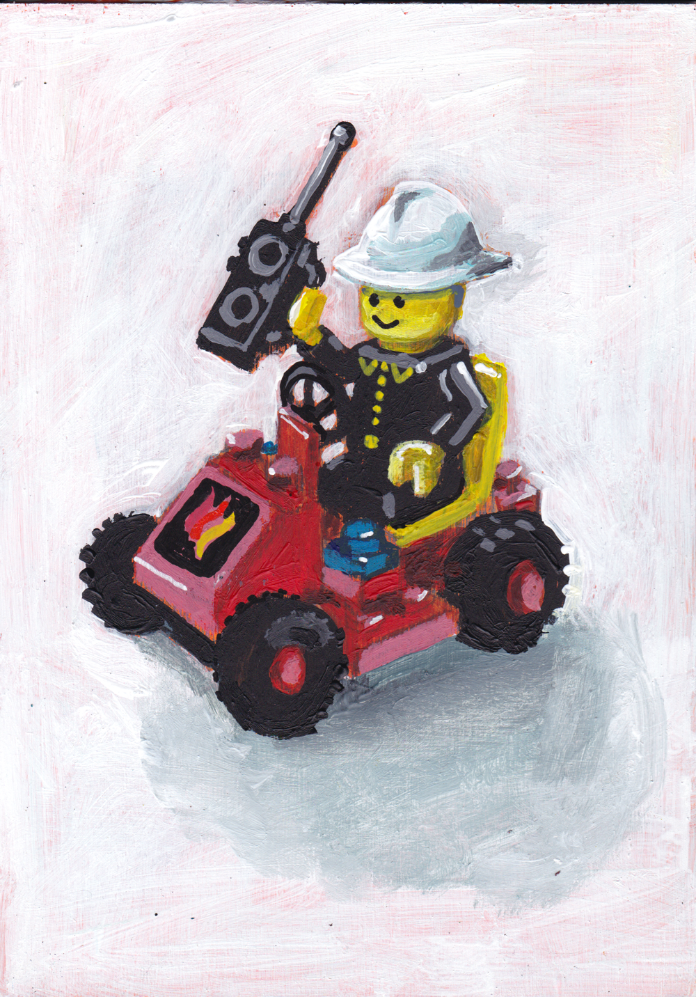‘Didn’t I save us?’ Lego set 6611. A5 painting. Acrylic on board. Framed. 2025