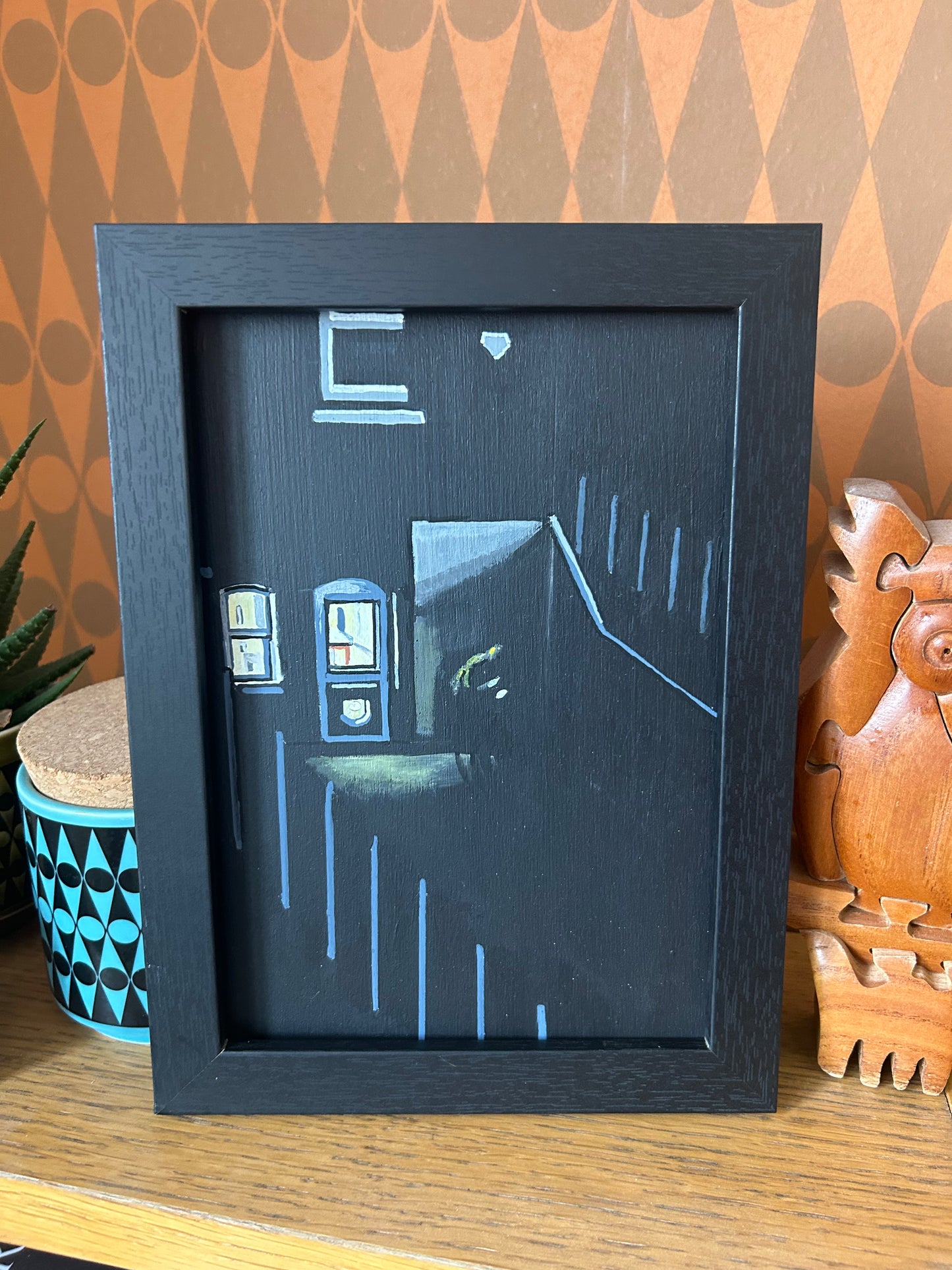 ‘There is just one thing’ A5 night painting. Acrylic on board. Framed. 2025 23