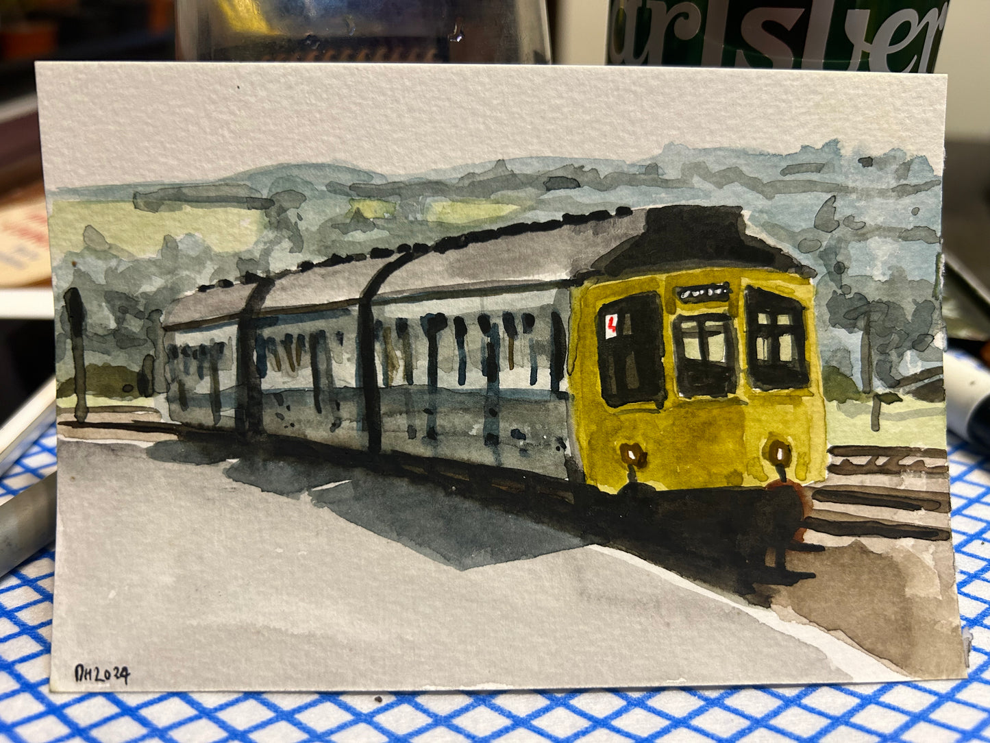 Postcard painting of a class 110 DMU train. Watercolour.