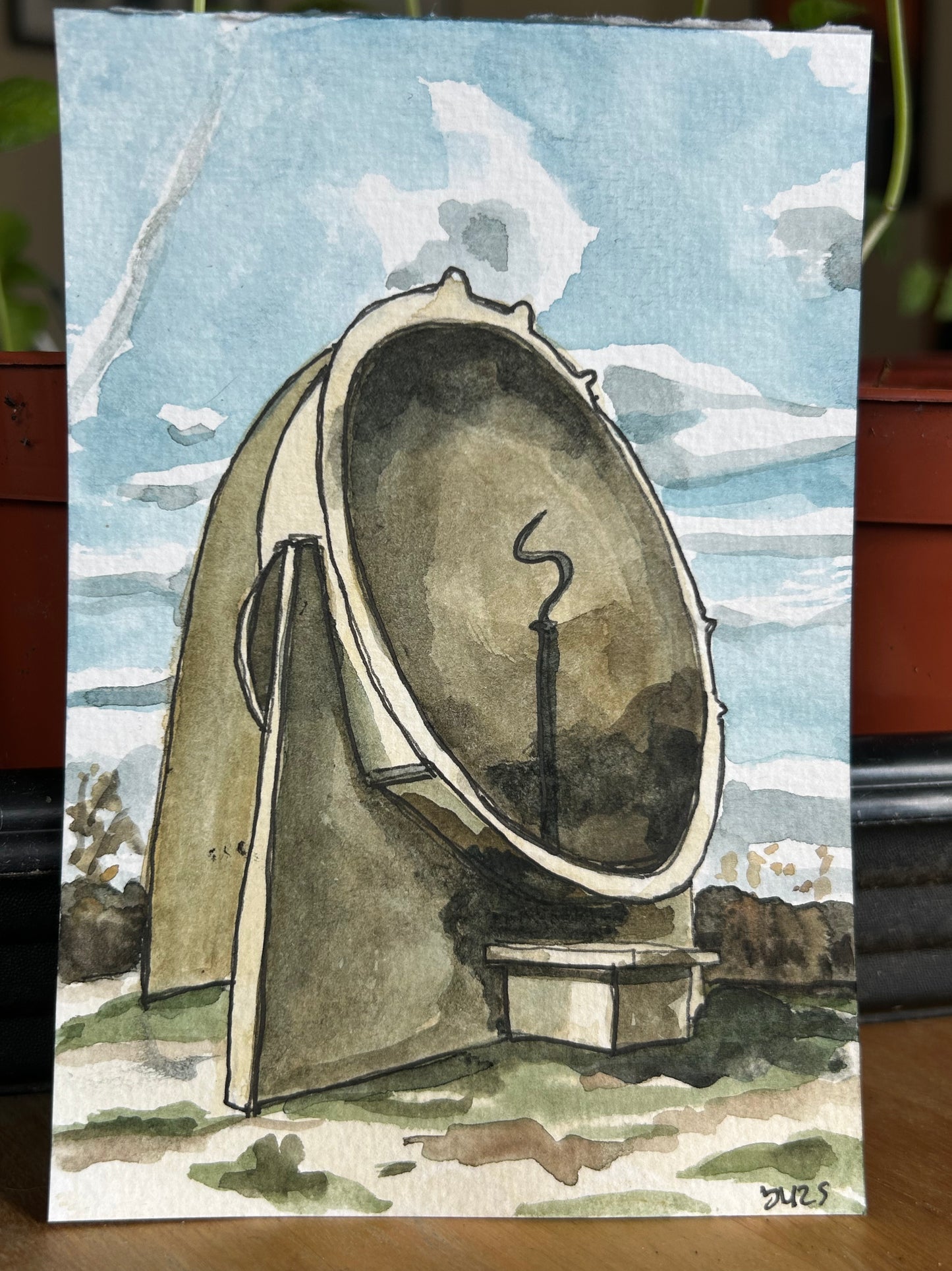 Sound Mirror, Dungeness, Kent. Postcard painting.