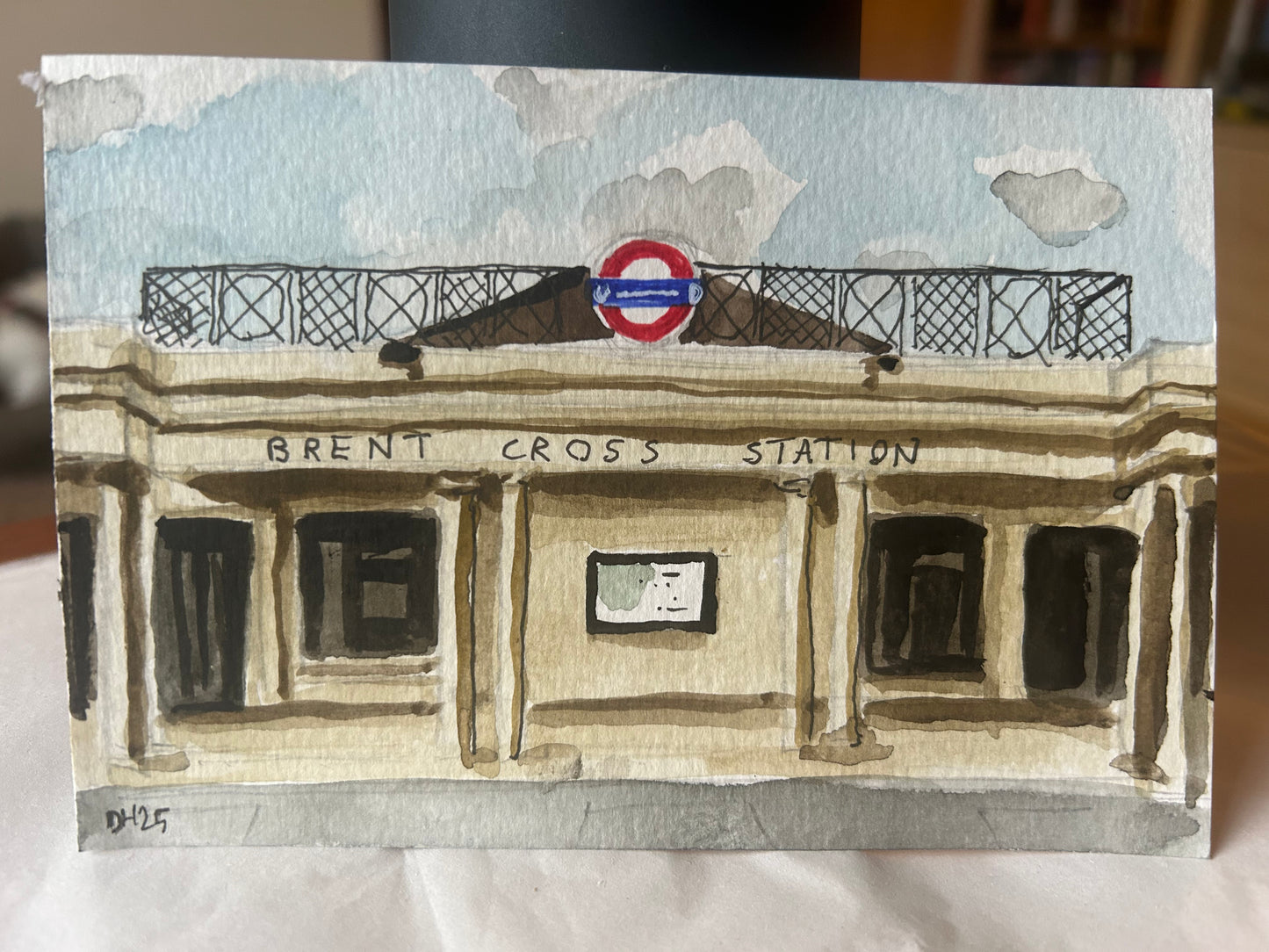 Brent Cross Underground Station. London. Postcard painting. Watercolour.