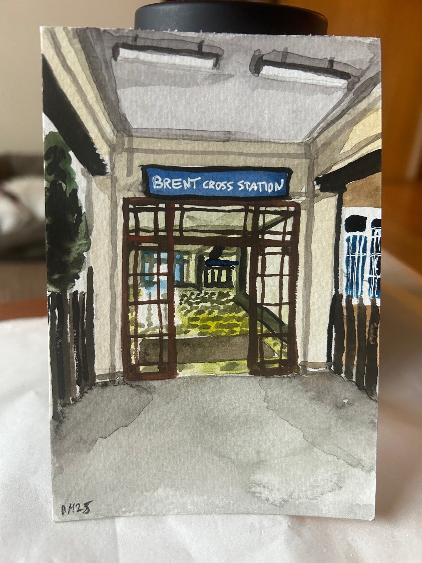 Brent Cross Underground Station. London. Postcard painting. Watercolour.