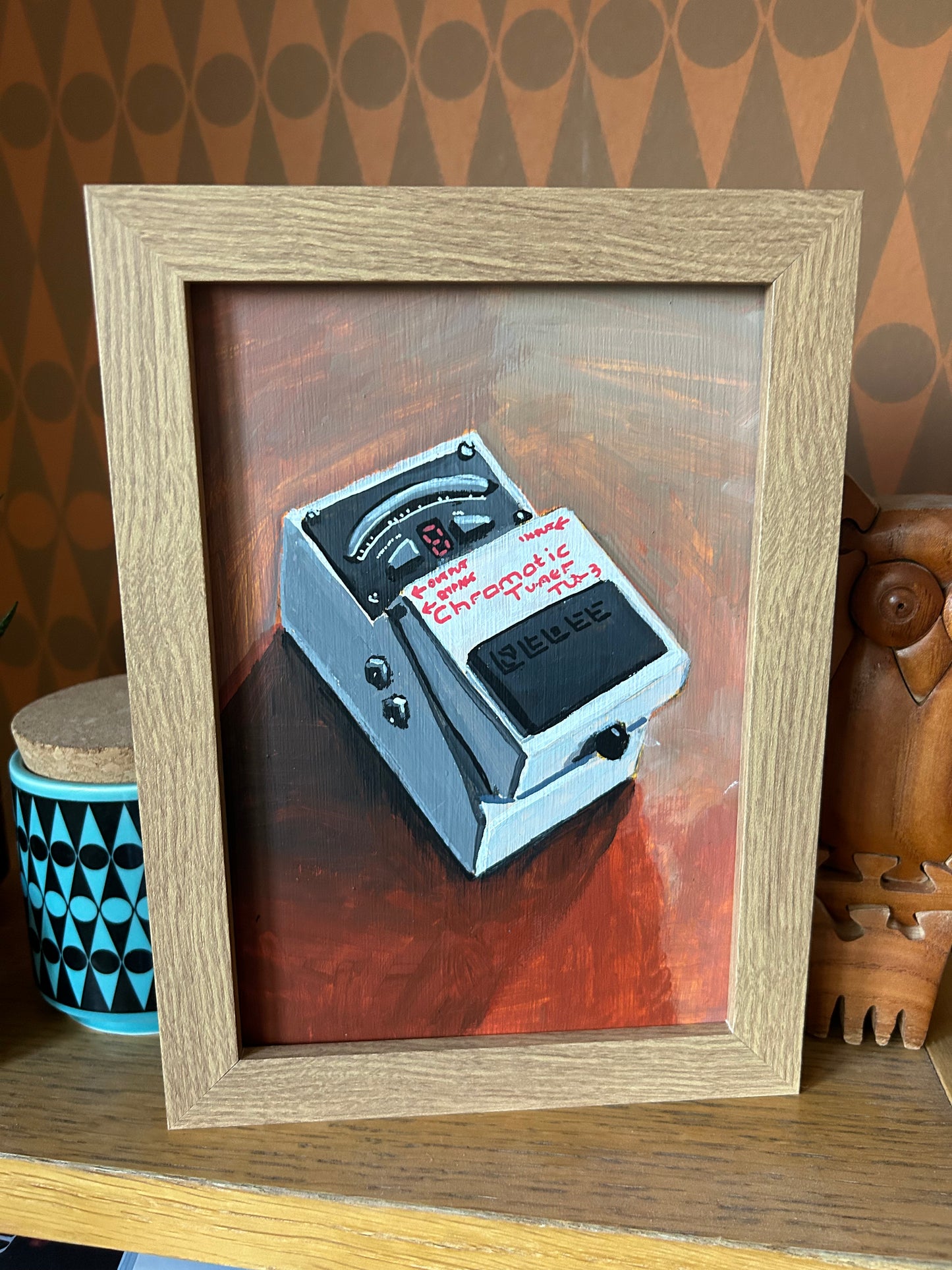 Boss TU-3 chromatic tuner pedal. Painting of guitar effects pedal. Acrylic on board. Framed. 2025