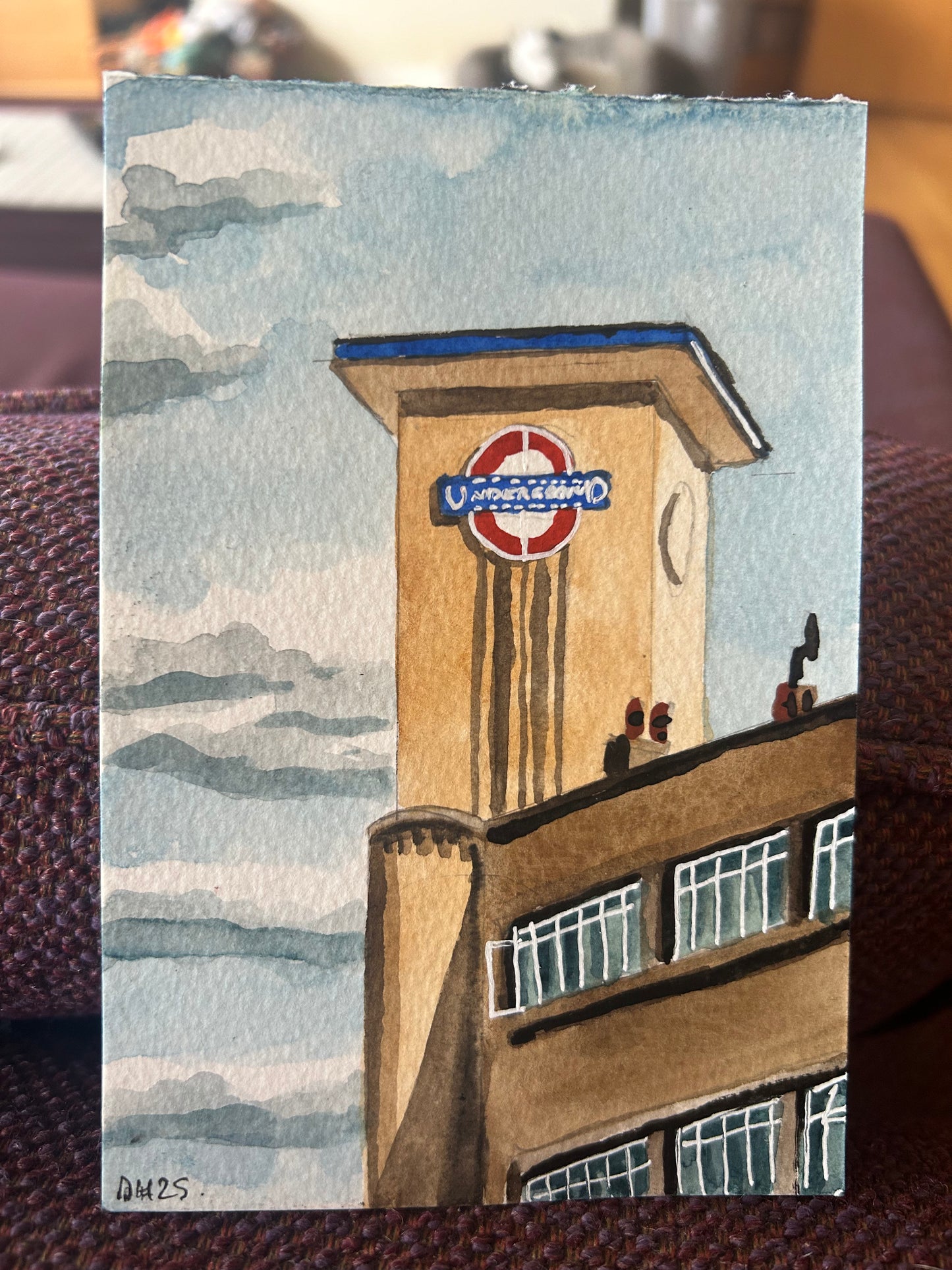 Park Royal Underground Station. London. Postcard painting. Watercolour.
