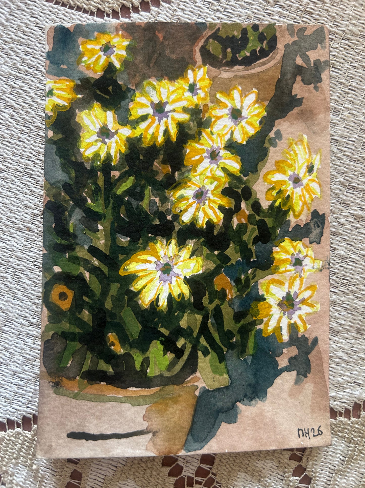 Flowers in Mum’s garden 3/3. Postcard Painting. watercolour.