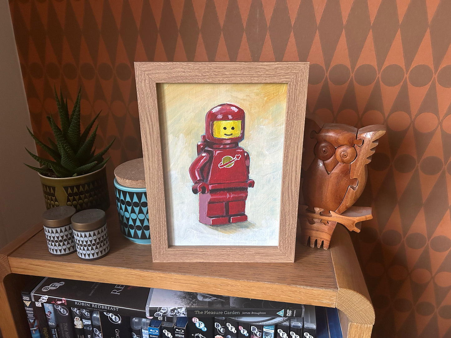 ‘I Will Be What You Want’ Lego Spaceman 1979. A5 painting. Acrylic on board. Framed. 2025